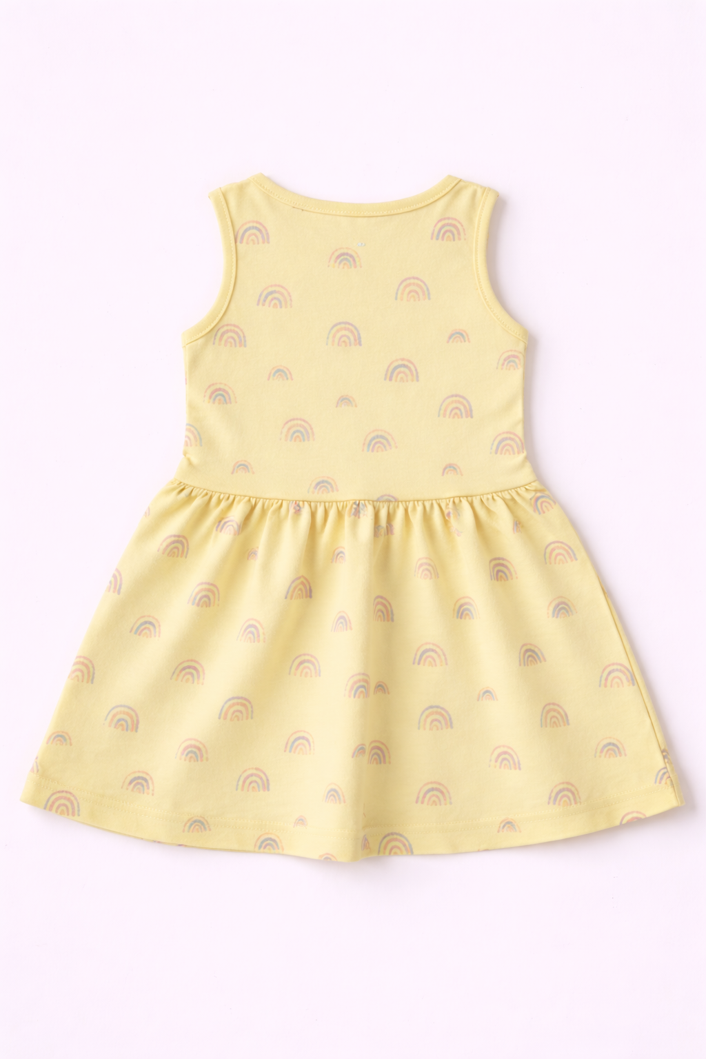 Girls Cotton Dress - Rainbow Print Yellow