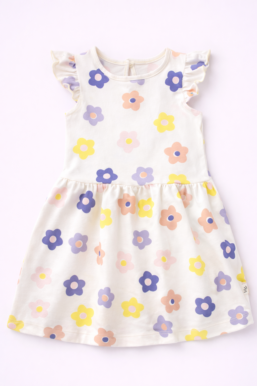 Girls Cotton Dress - Flower Print White