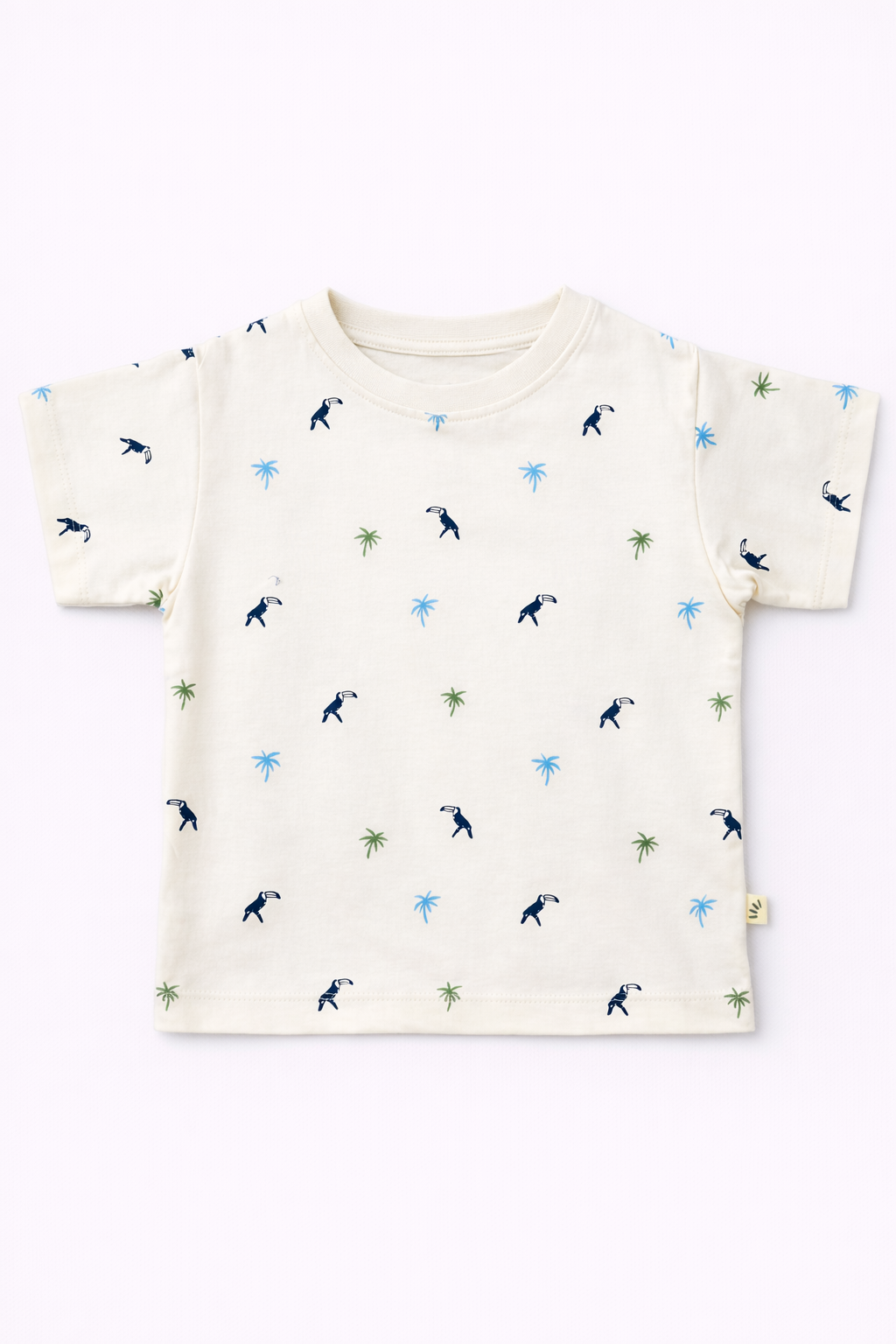 Boys Oversized Cotton T-Shirt – Bird and Palm Print White
