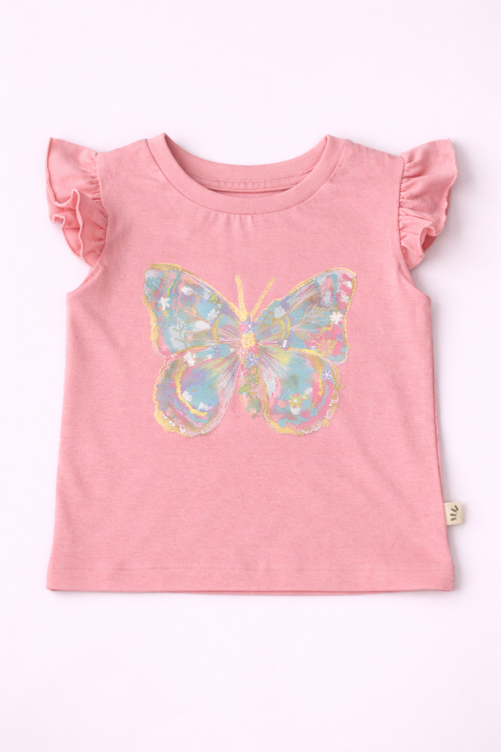 Girls Cotton T-shirt - Butterfly Print Pink
