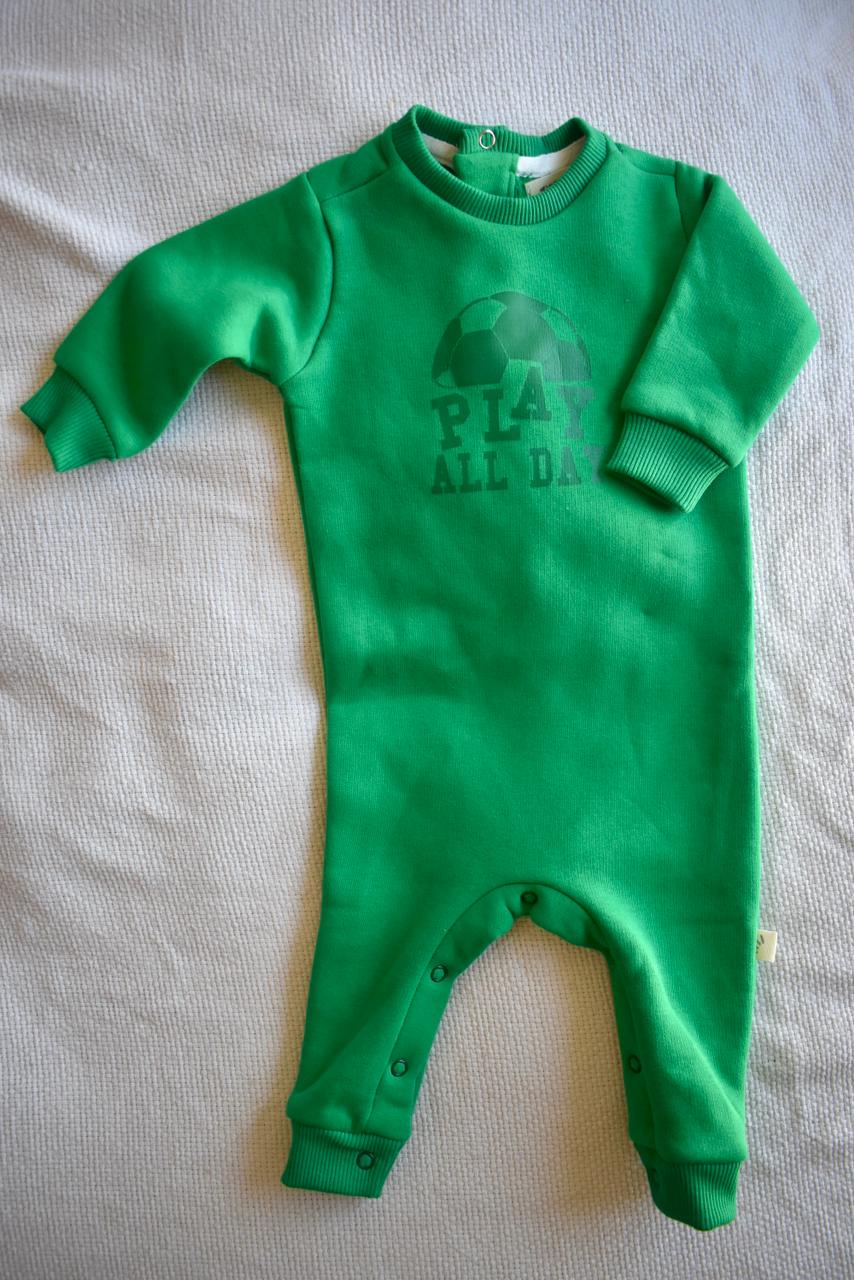 Baby Fleece Cotton Romper – Play All Day Print Green