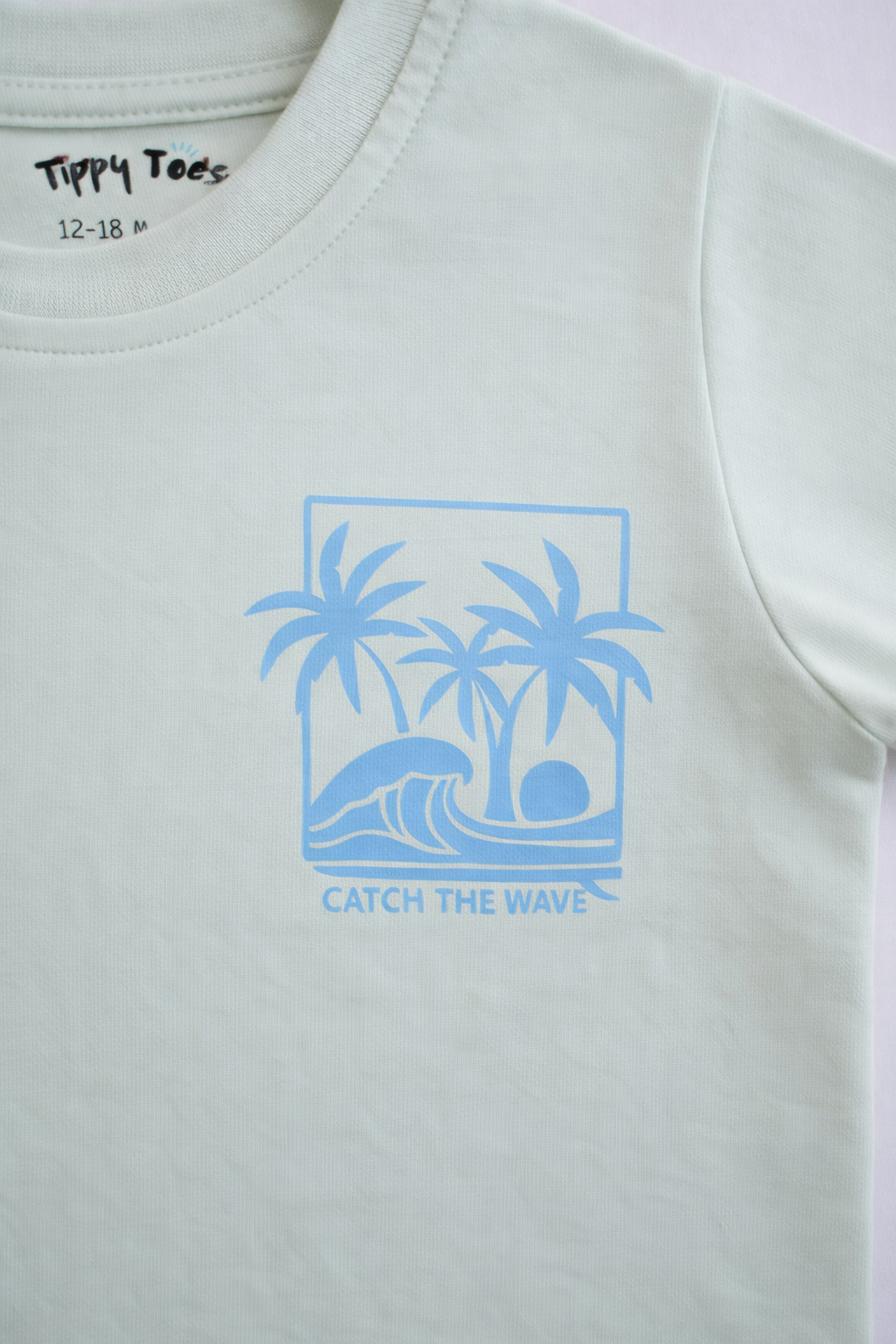 Boys Cotton T-Shirt – Catch the wave Print Light Mint