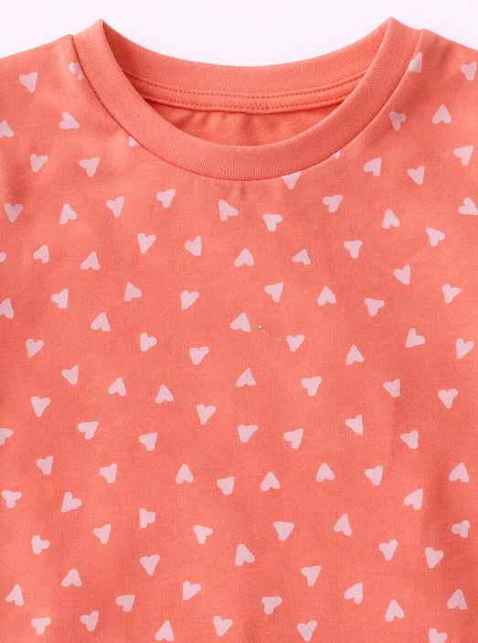 Girls Cotton T-shirt - Hearts Print Red