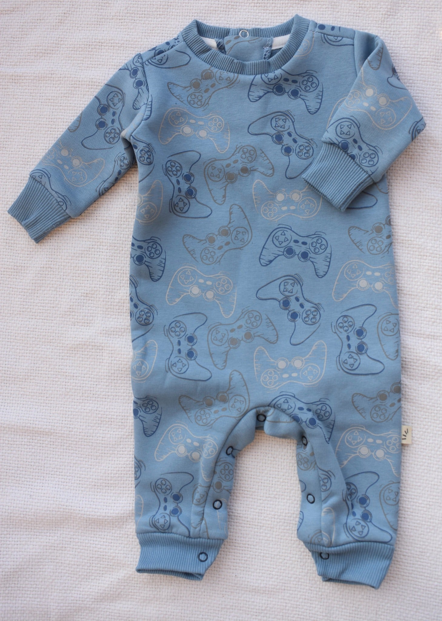 Baby Fleece Cotton Romper – Console Print Blue