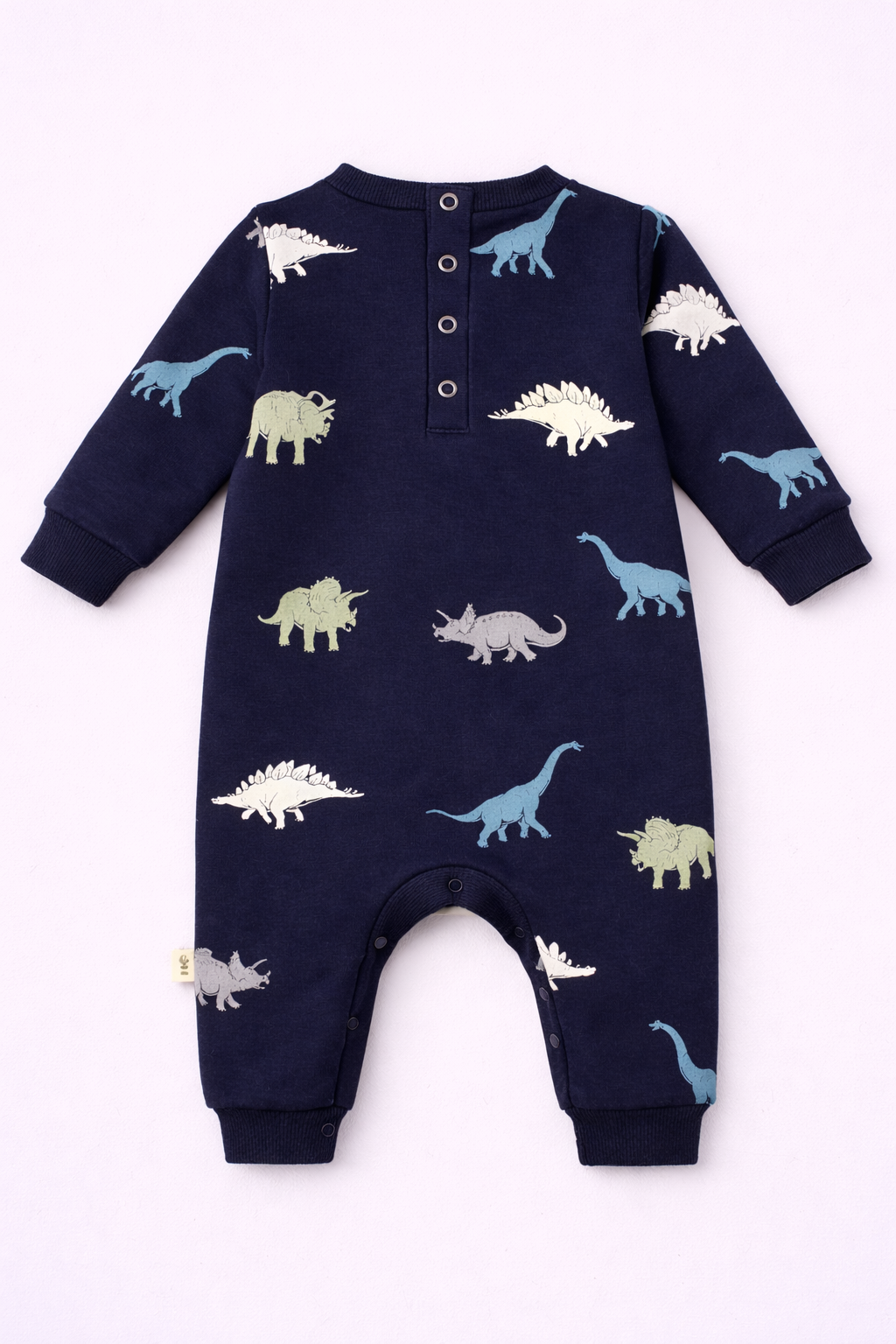 Baby Fleece Cotton Romper – Dinosaur Print Navy Blue
