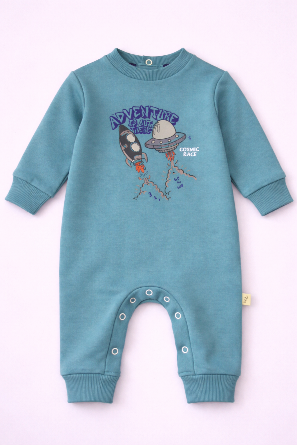 Baby Fleece Cotton Romper – Cosmic Print Teal Green