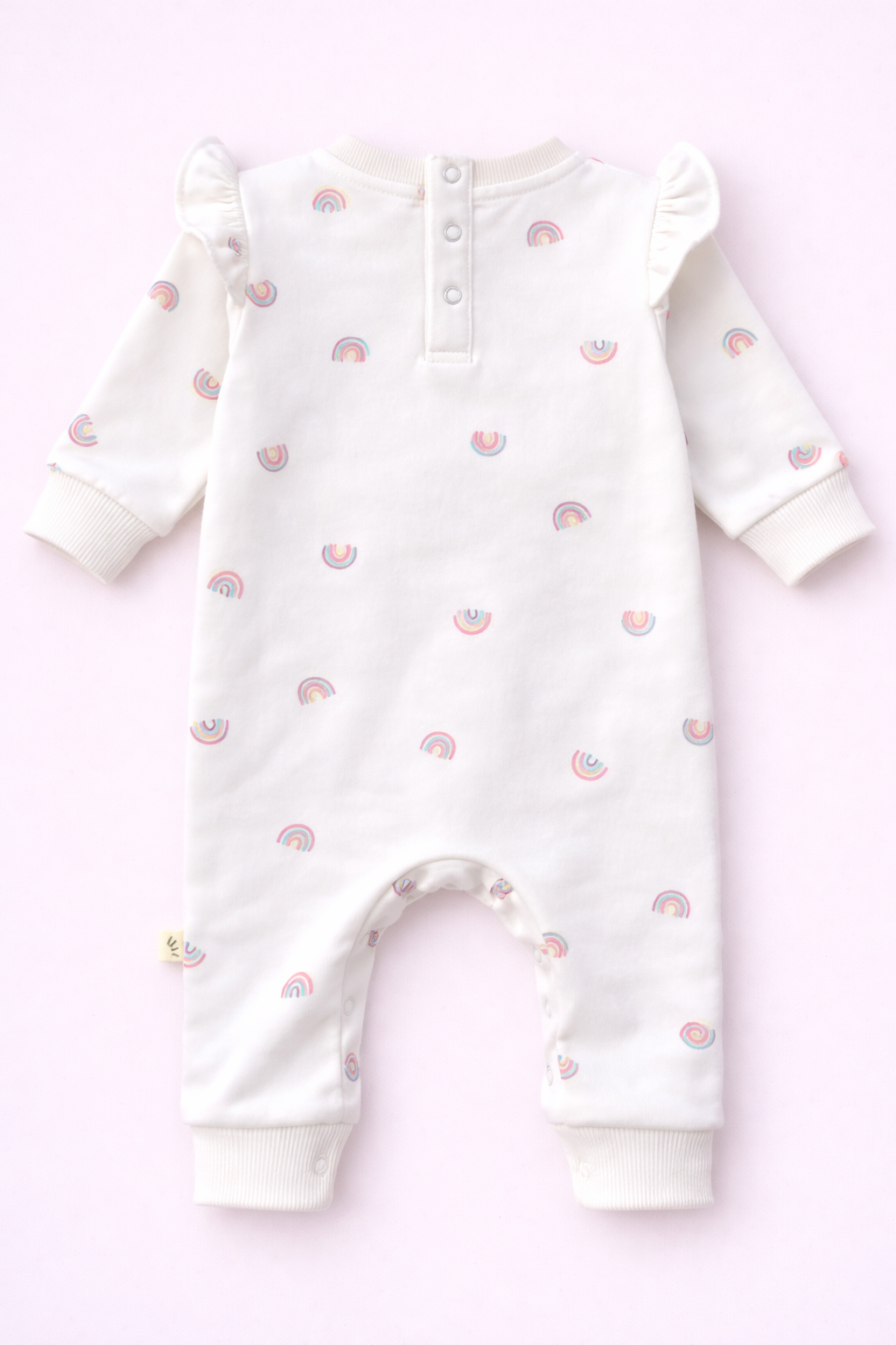 Baby Fleece Cotton Romper – Rainbow Print White