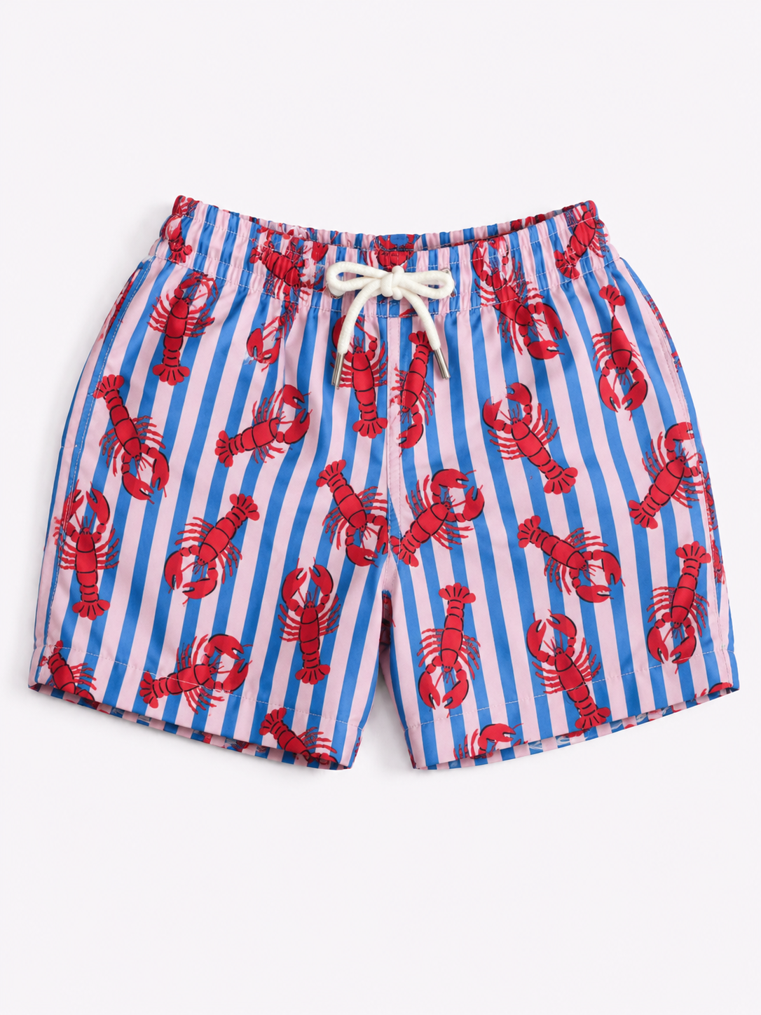 Boys Swim Shorts - Lobster Print Stripe Blue