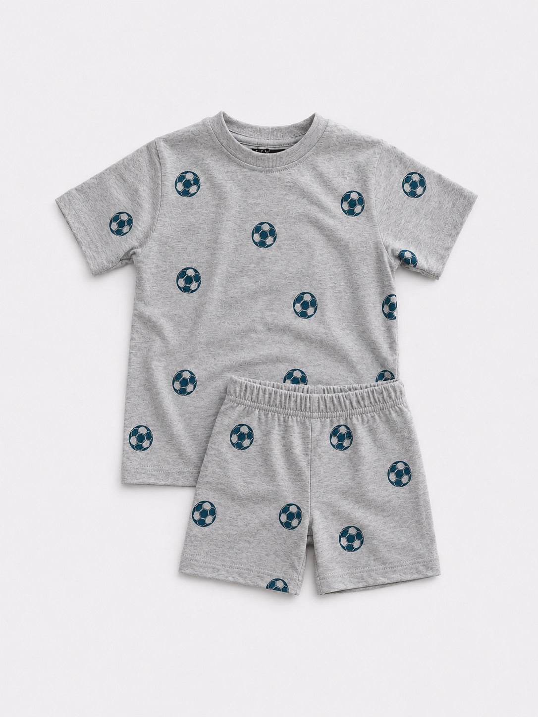 Boys Cotton Summer Pyjama Set - Football Grey