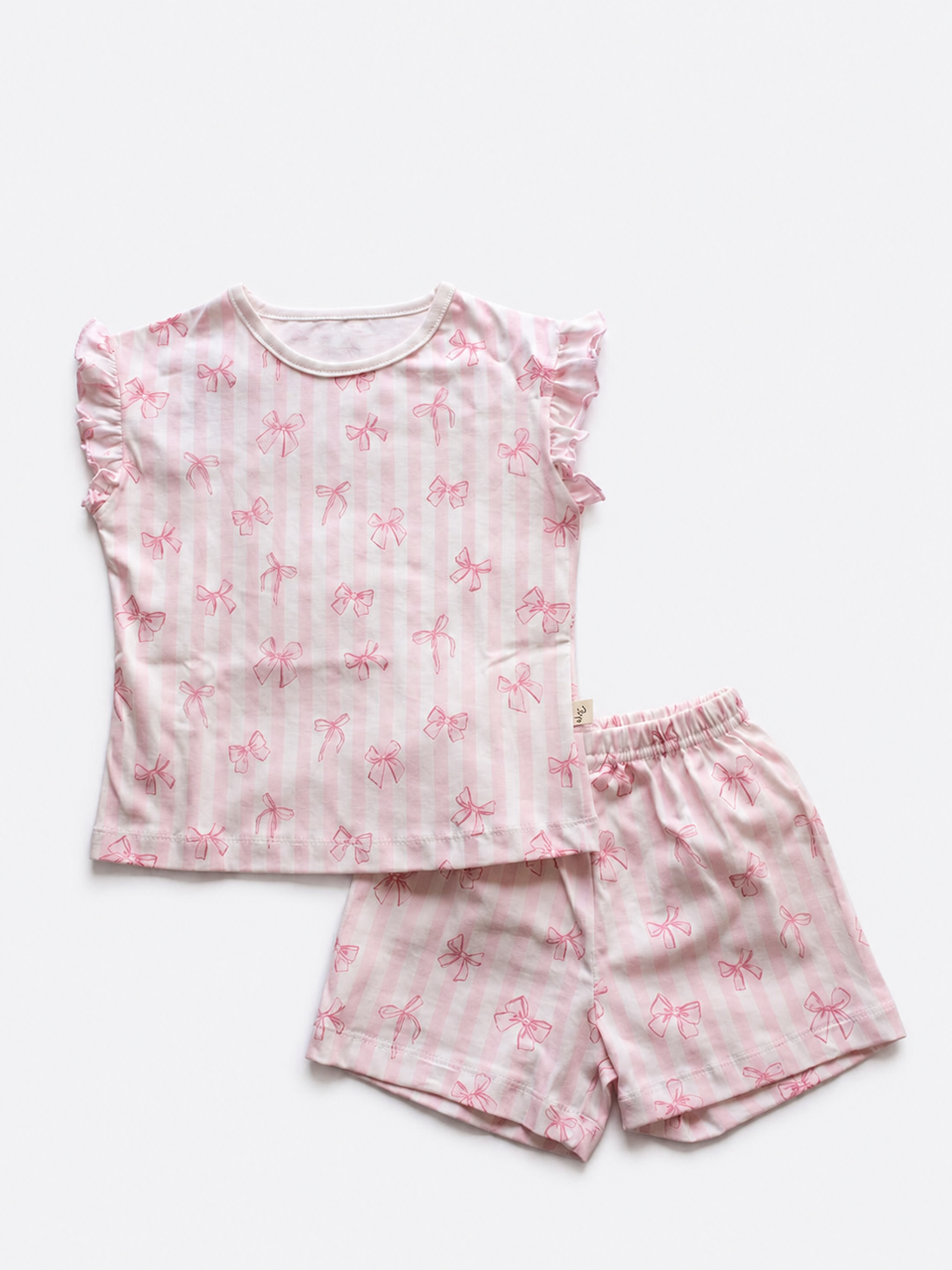 Girl Cotton Pyjamas - Bows Baby Pink Stripes