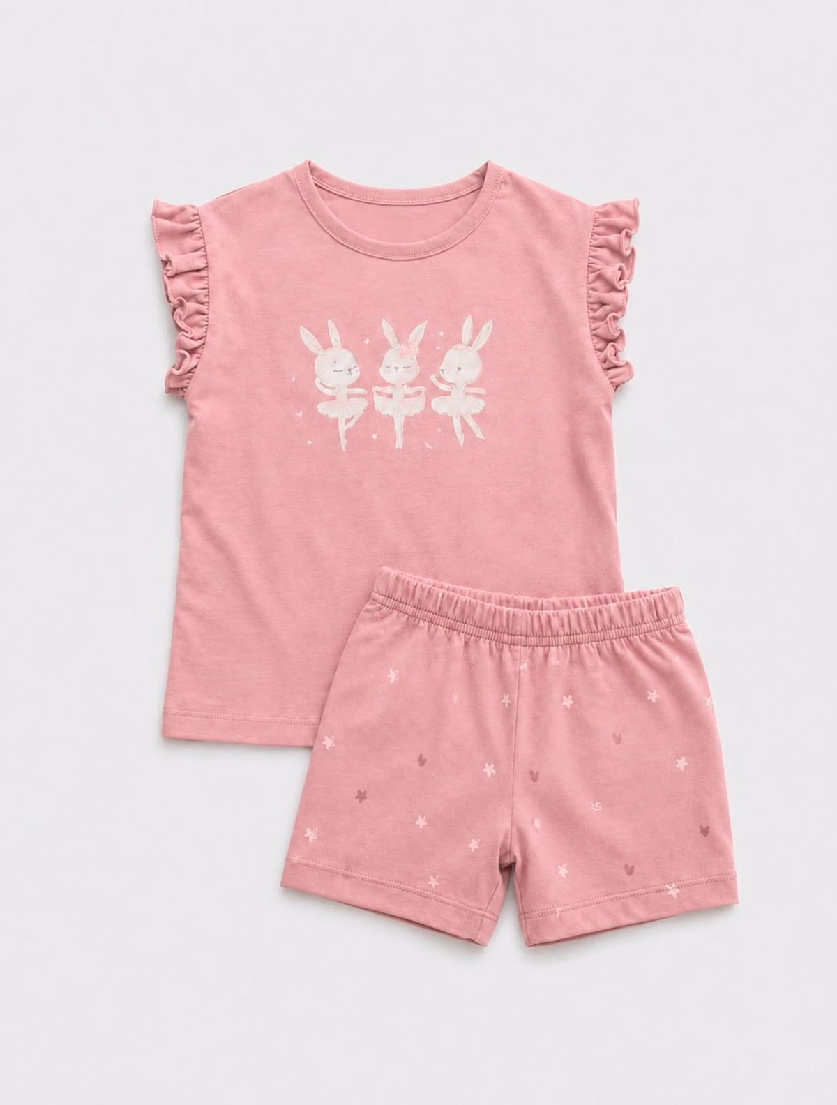 Girl Cotton Summer Pyjamas - Heart Bunny Red