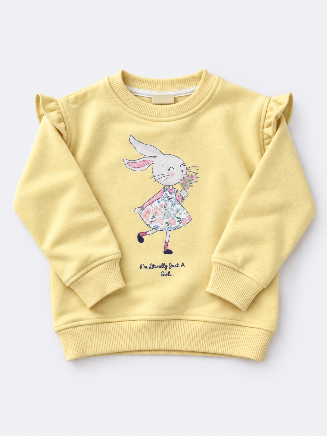 Girls Fleece Sweatshirt - Bunny Print Butter Yellow