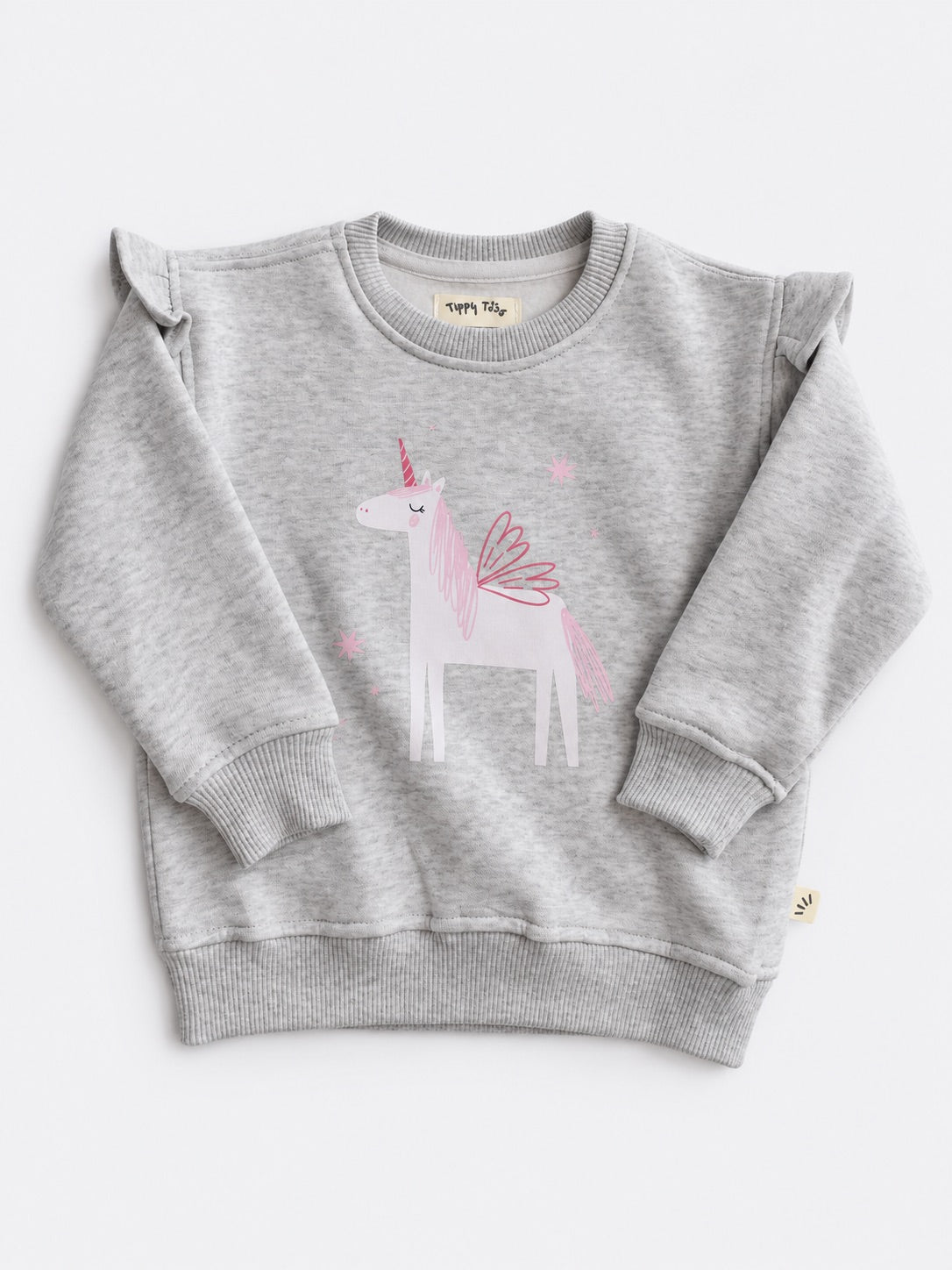 Girls Fleece Sweatshirt - Unicorn Print Grey