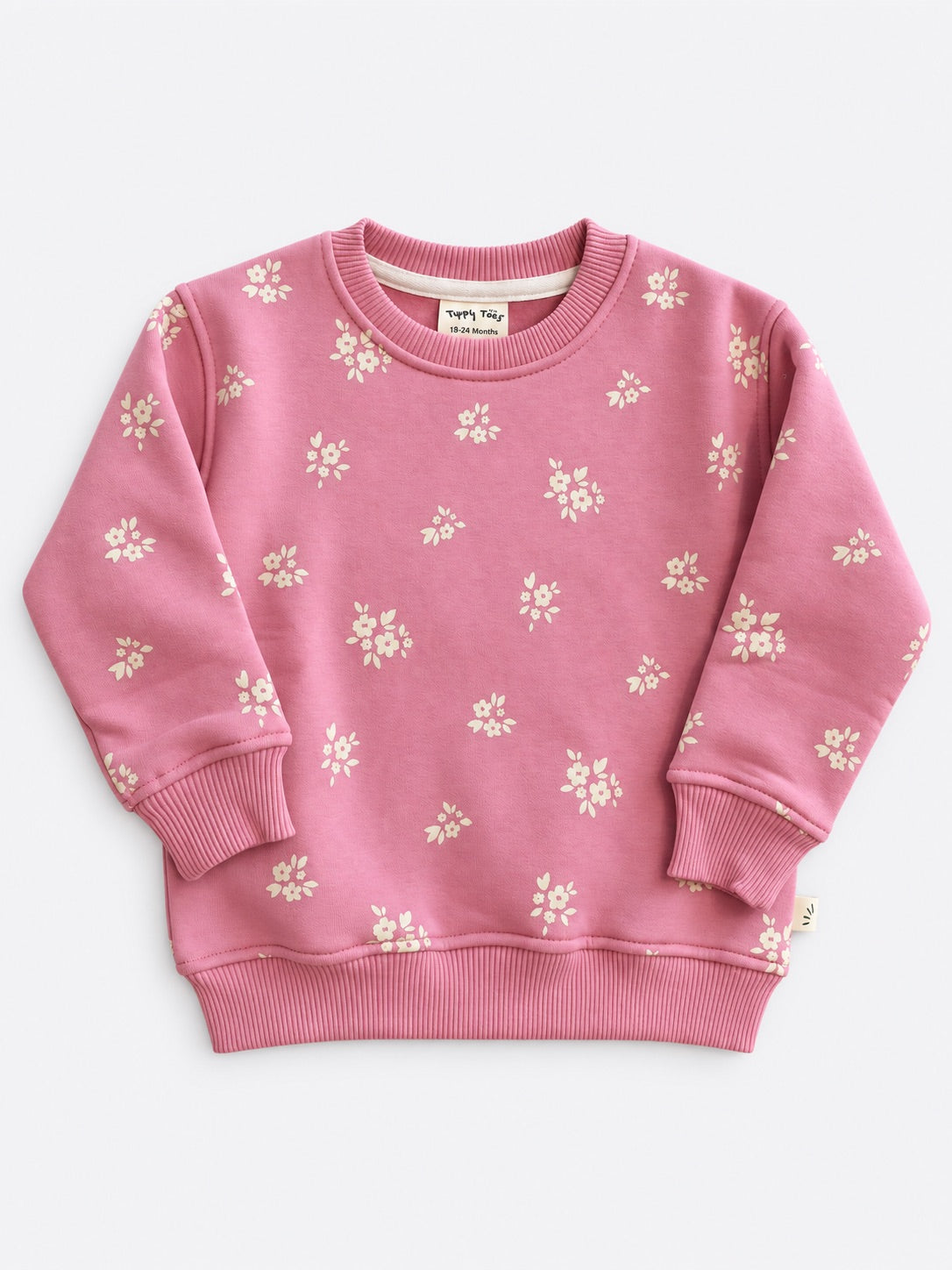Girls Fleece Sweatshirt - Flower Print Pink