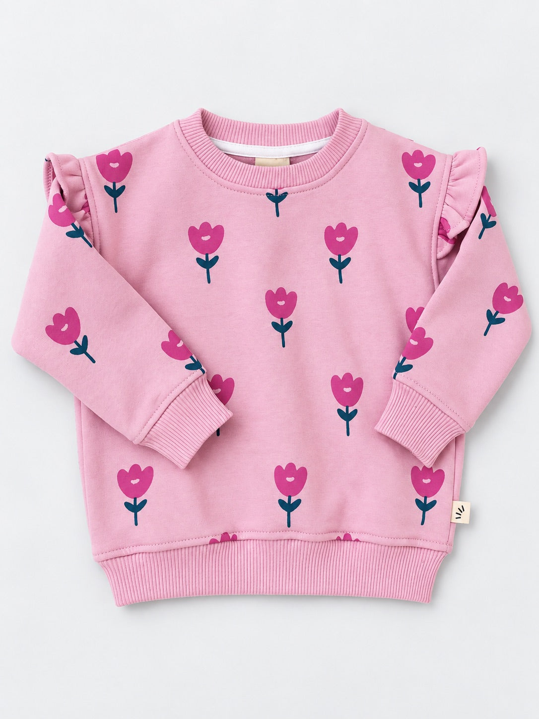 Girls Fleece Sweatshirt - Rose Print Pink