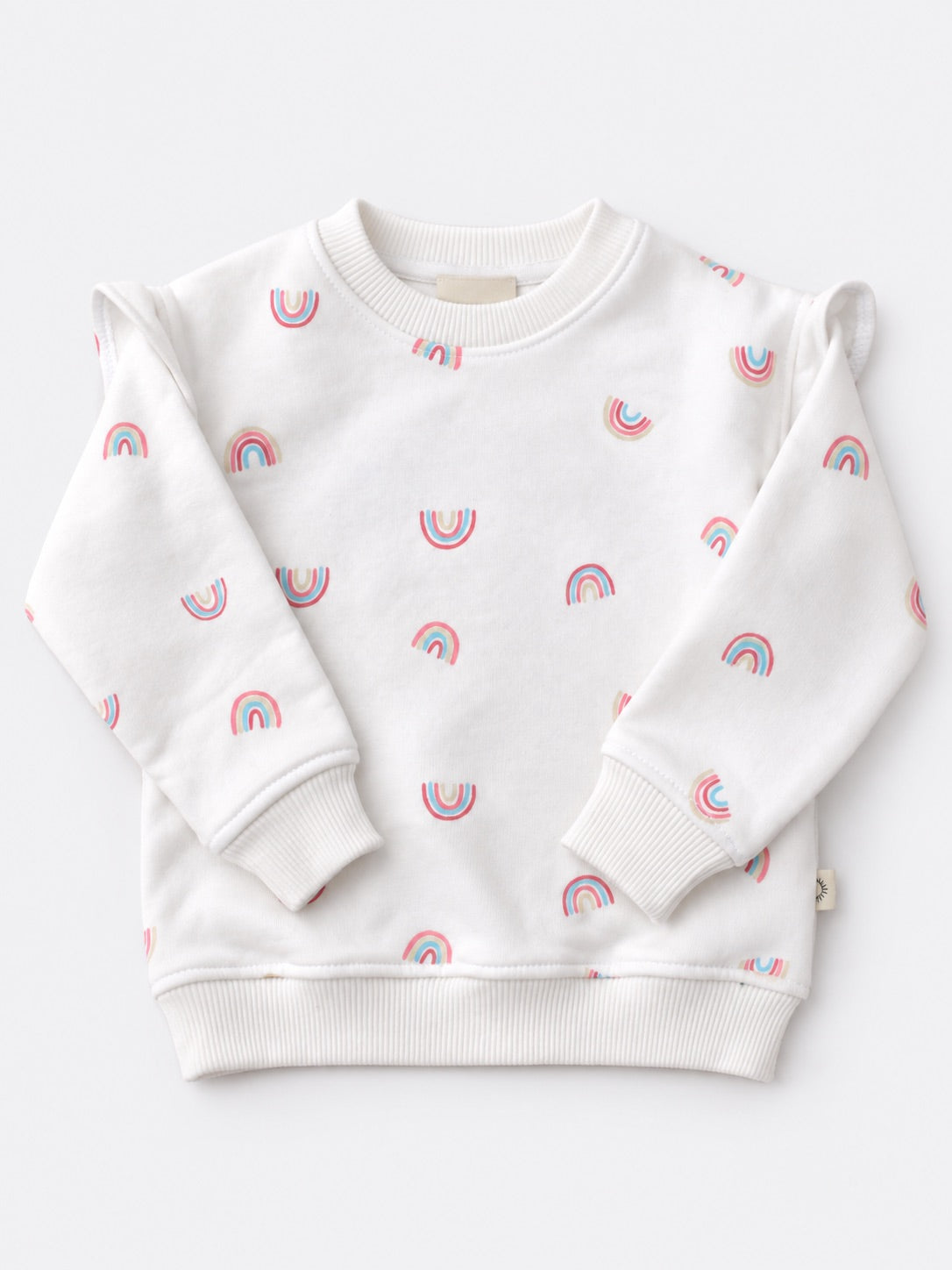 Girls Fleece Sweatshirt - Rainbow Print Ivory