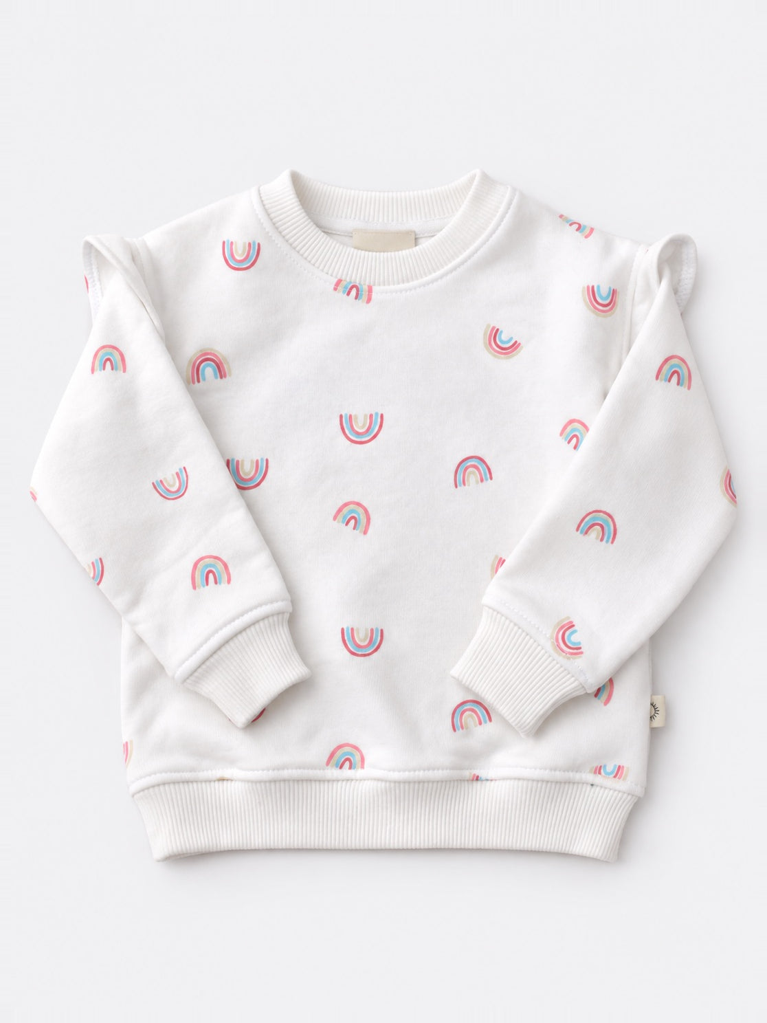 Girls Fleece Sweatshirt - Rainbow Print Ivory