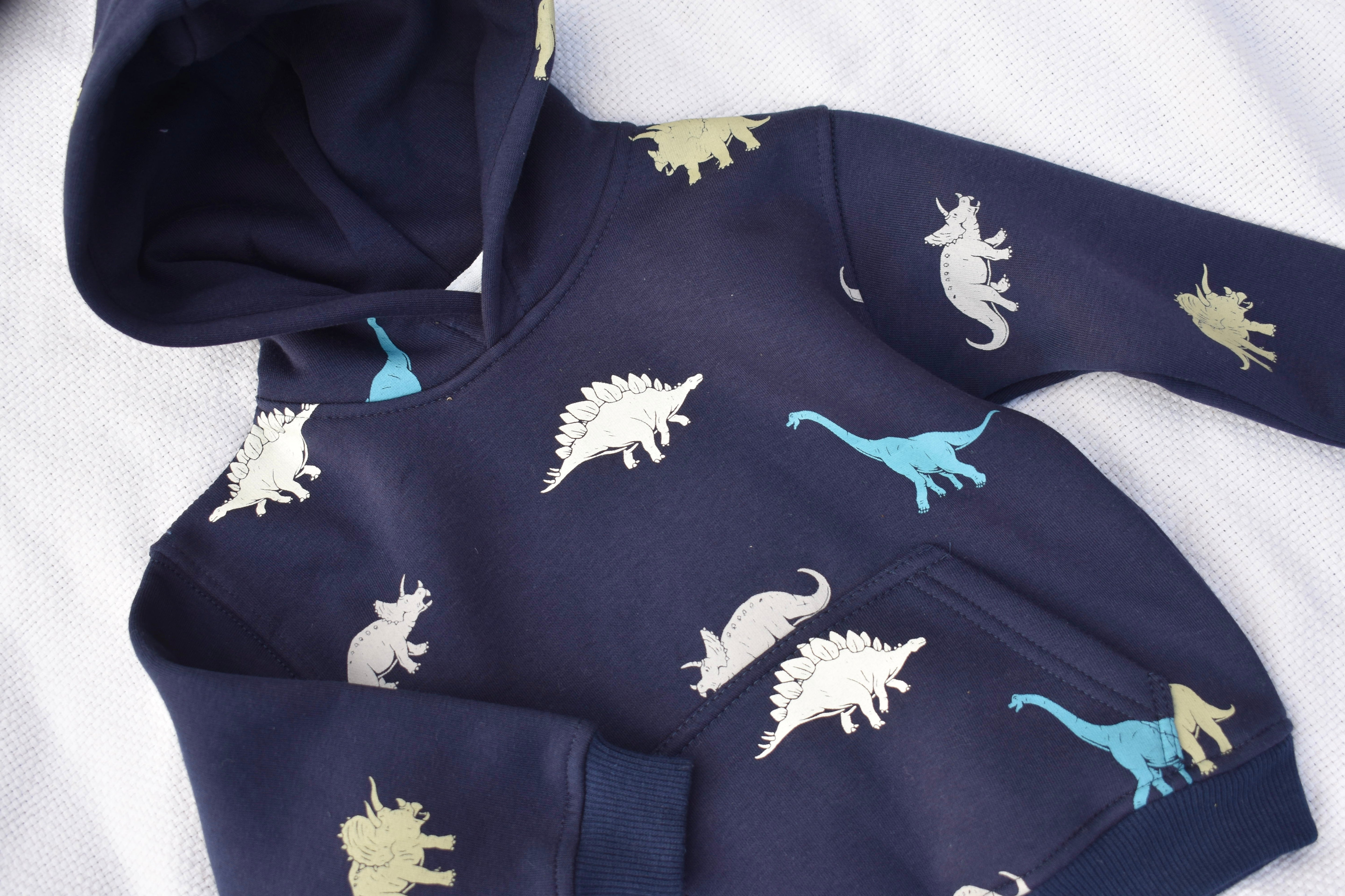 Boys Fleece Hoodies - Dino Print Navy Blue