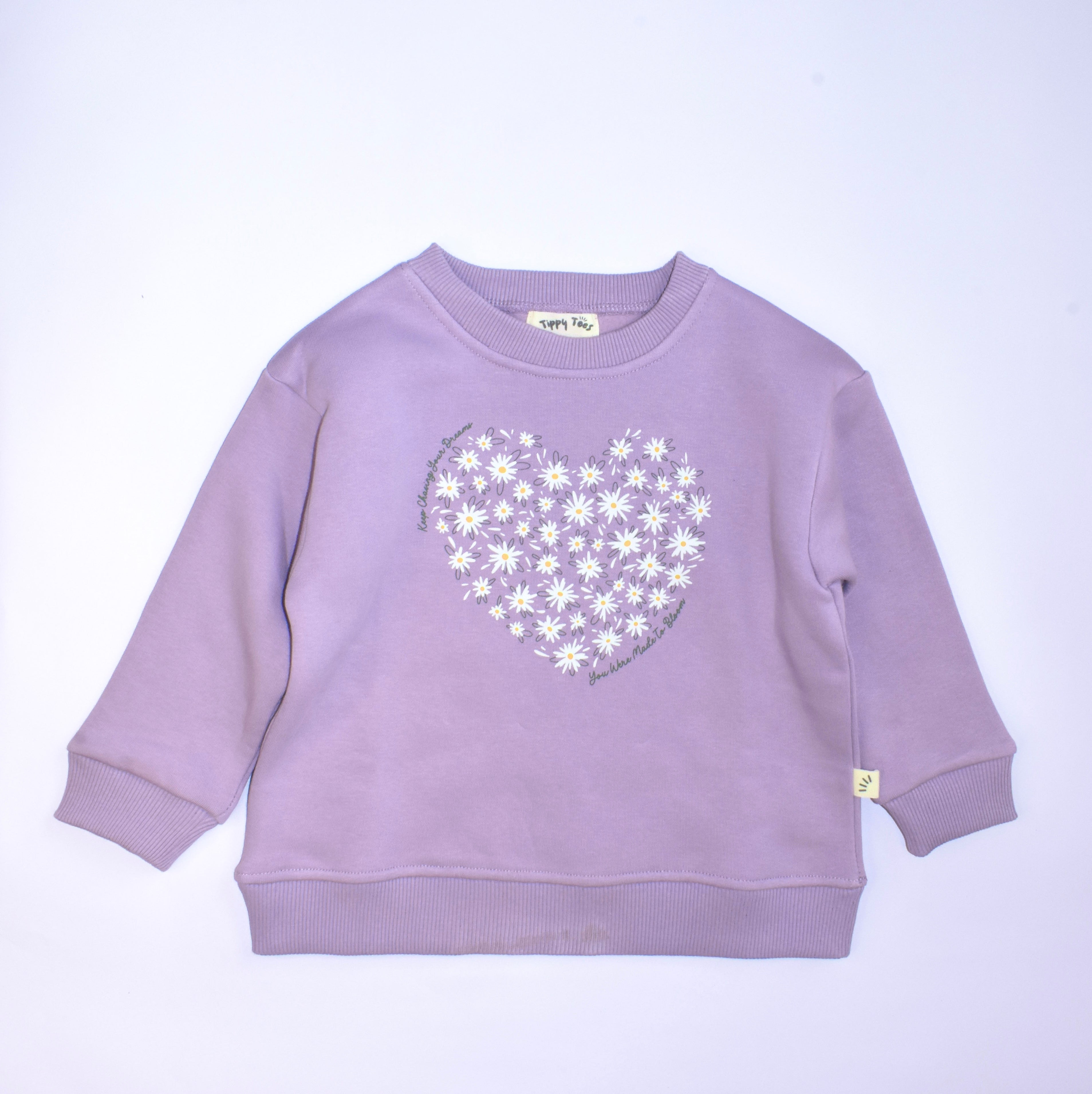 Girls Fleece Sweatshirt - Heart Print Mauve