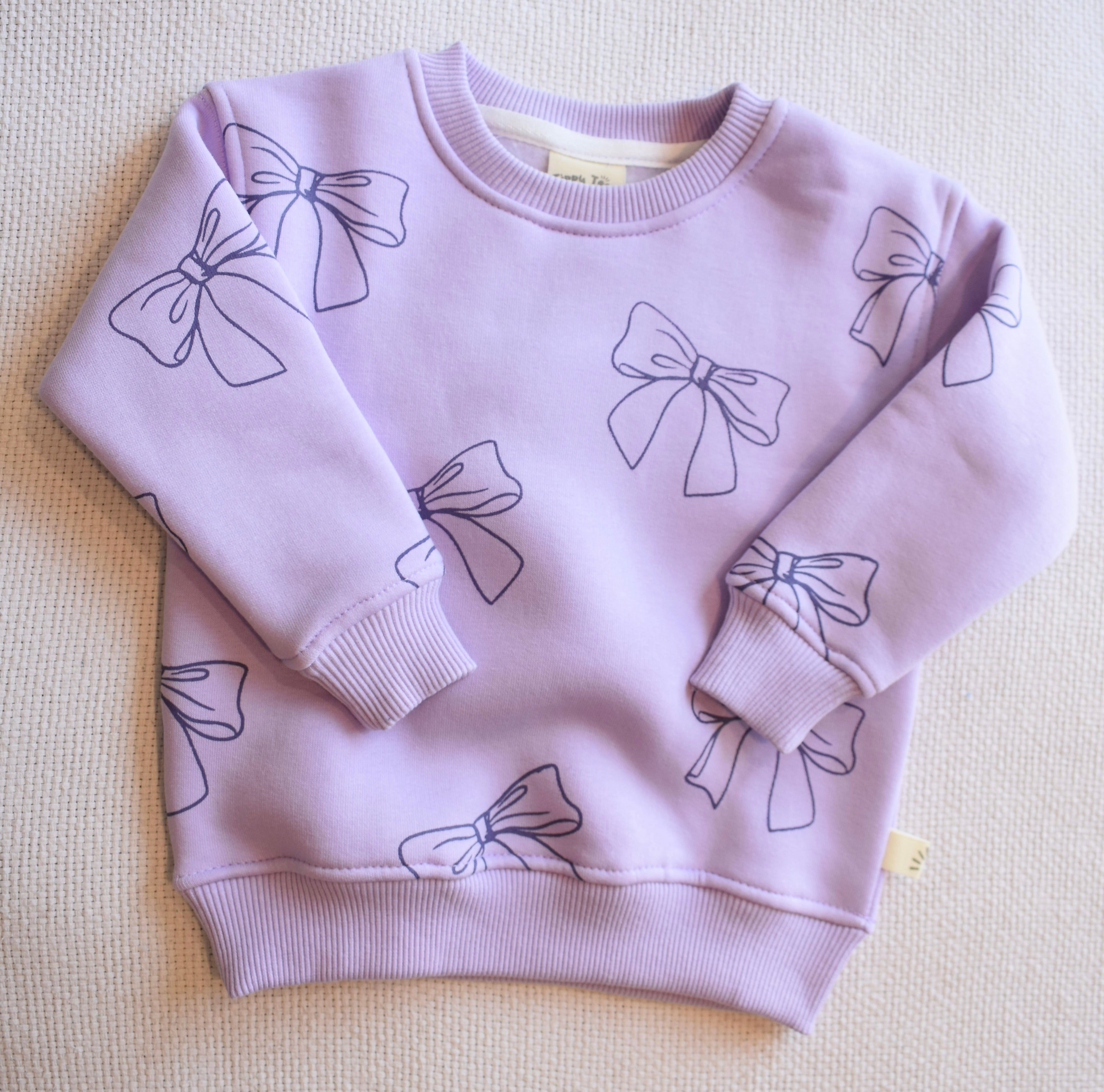 Girls Fleece Sweatshirt - Bow Print Lavender