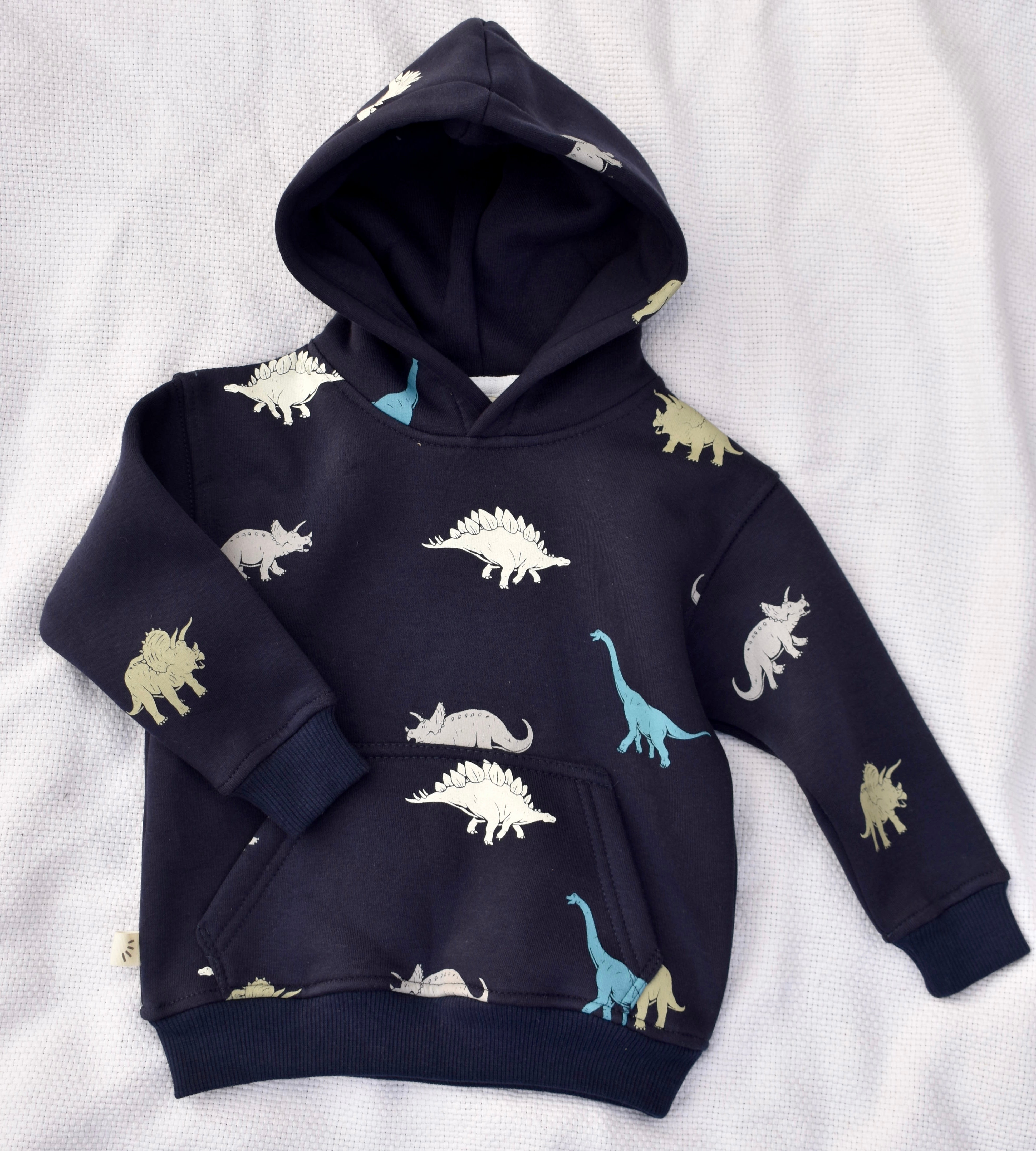 Boys Fleece Hoodies - Dino Print Navy Blue