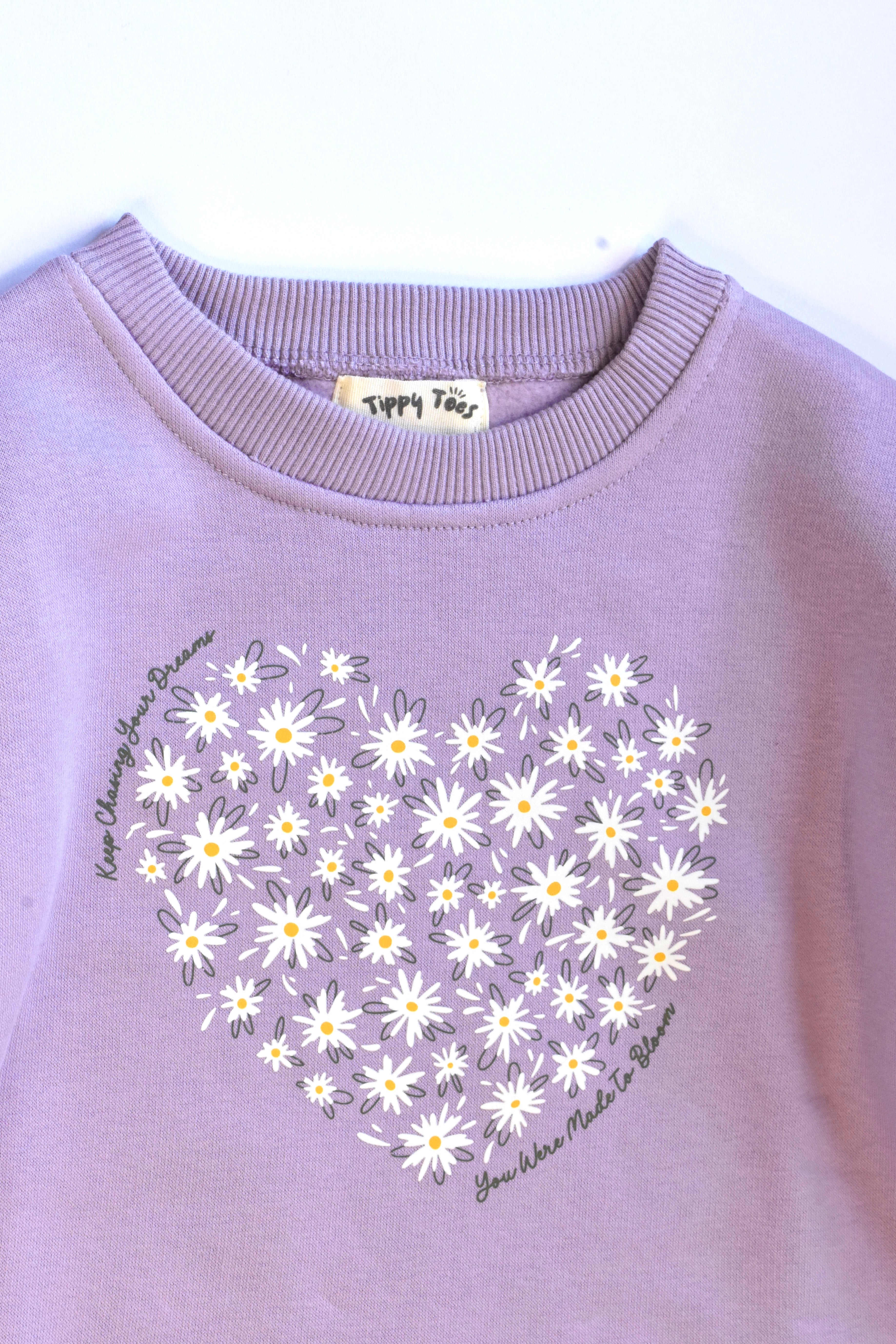 Girls Fleece Sweatshirt - Heart Print Mauve