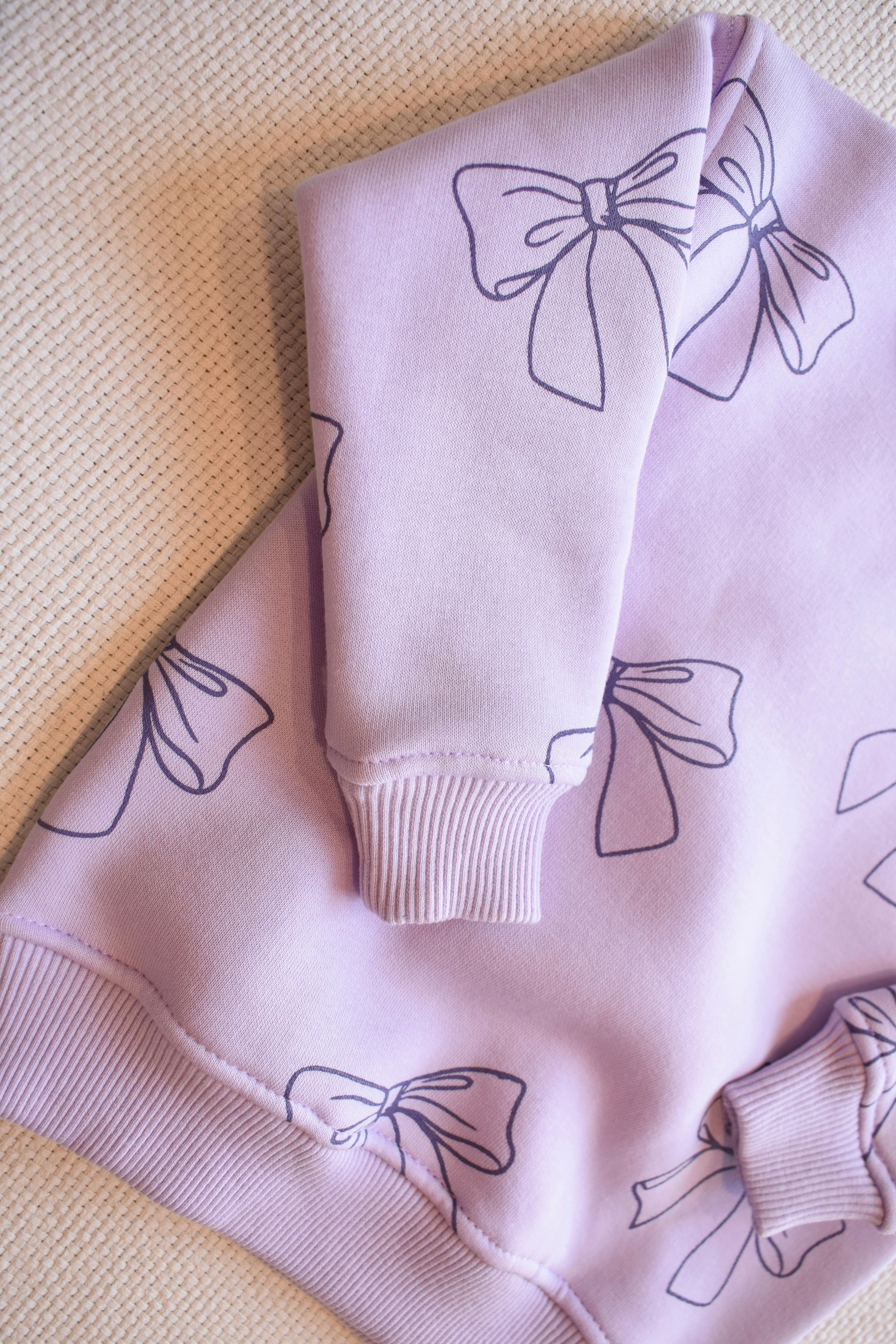 Girls Fleece Sweatshirt - Bow Print Lavender