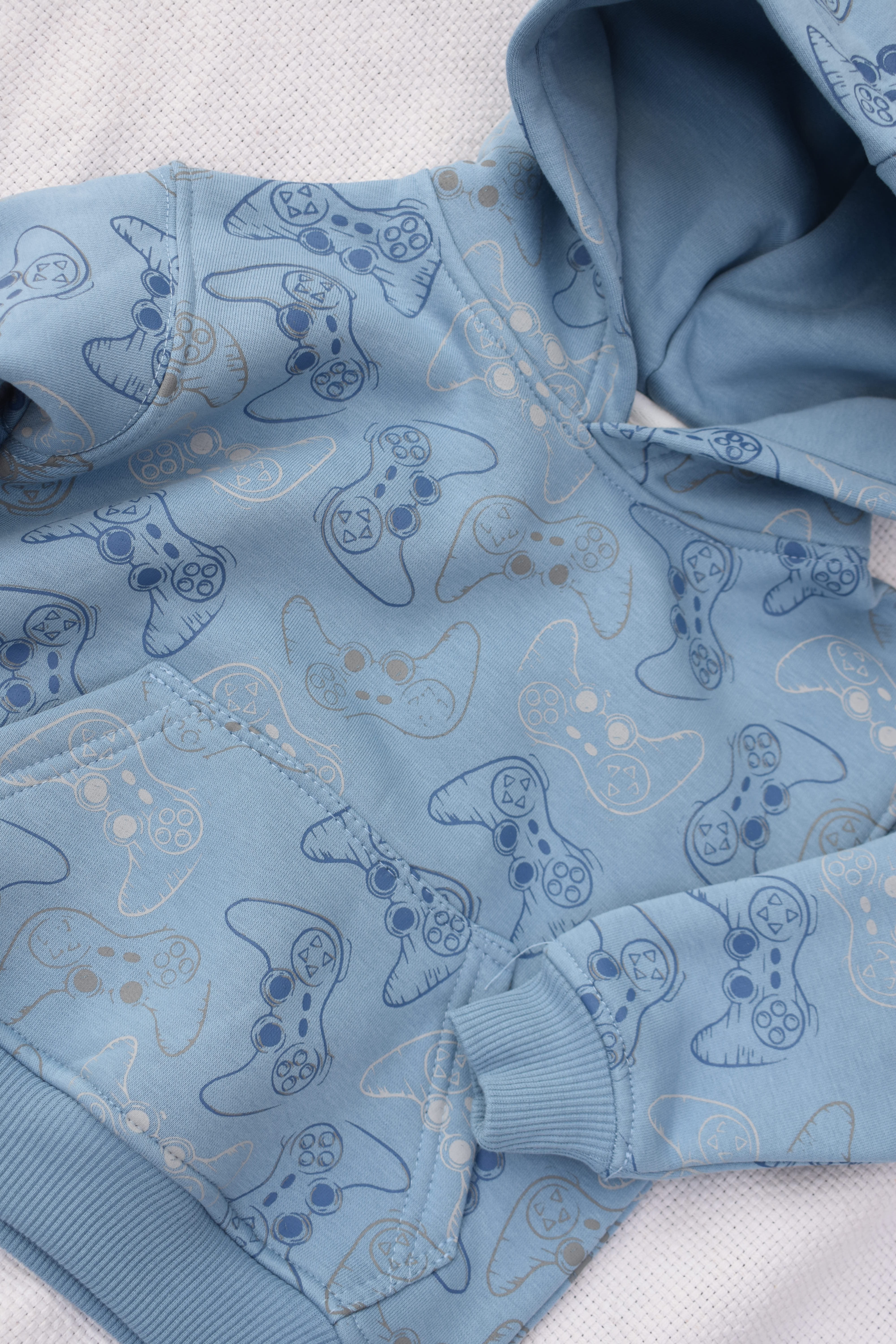 Boys Fleece Hoodies - Console Print Sky Blue