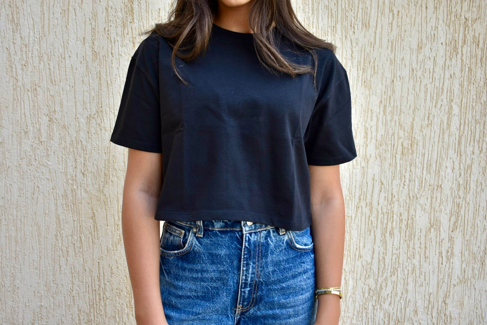 Women Cotton Basic T-shirts - Black