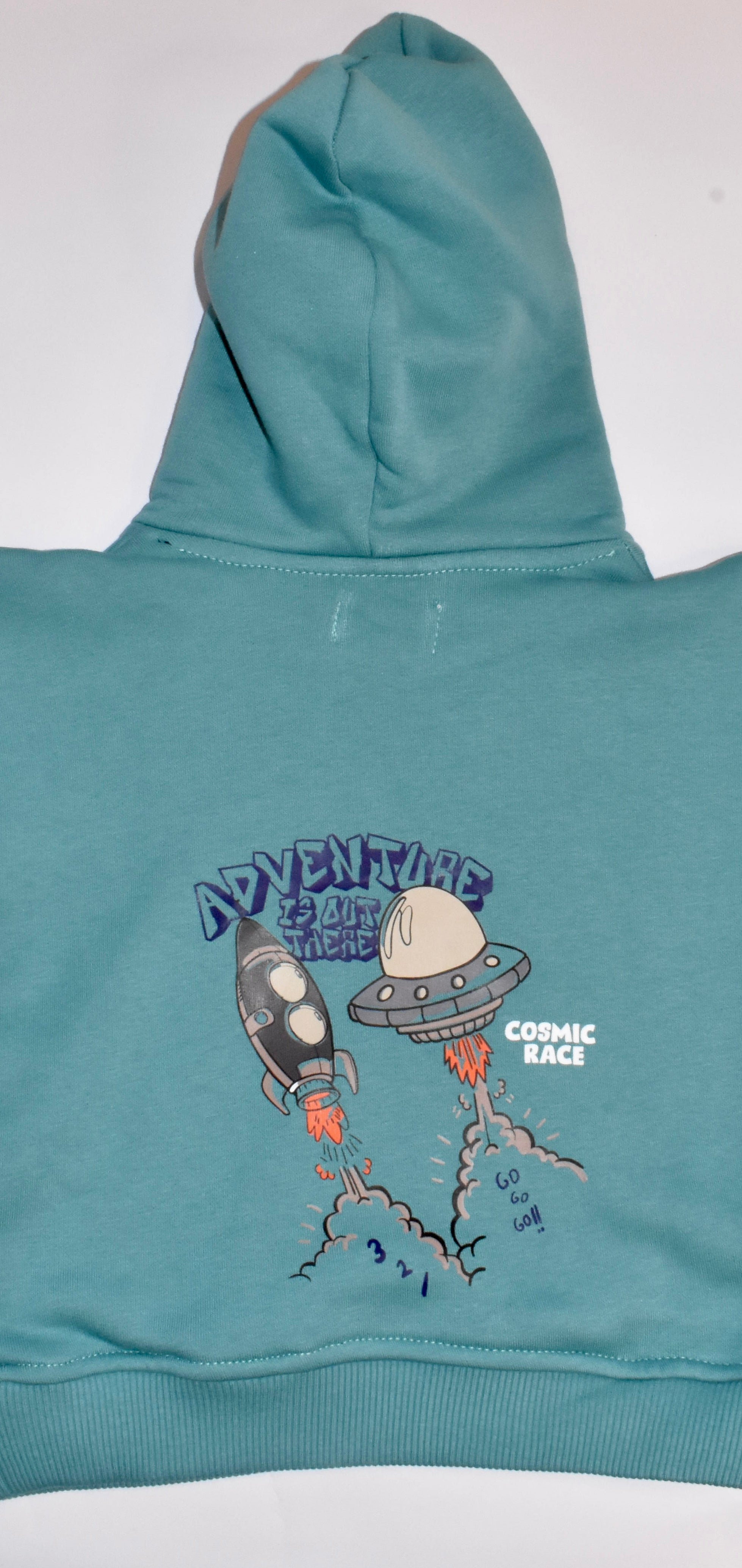 Boys Fleece Hoodies - Cosmic Race Print Teal Green