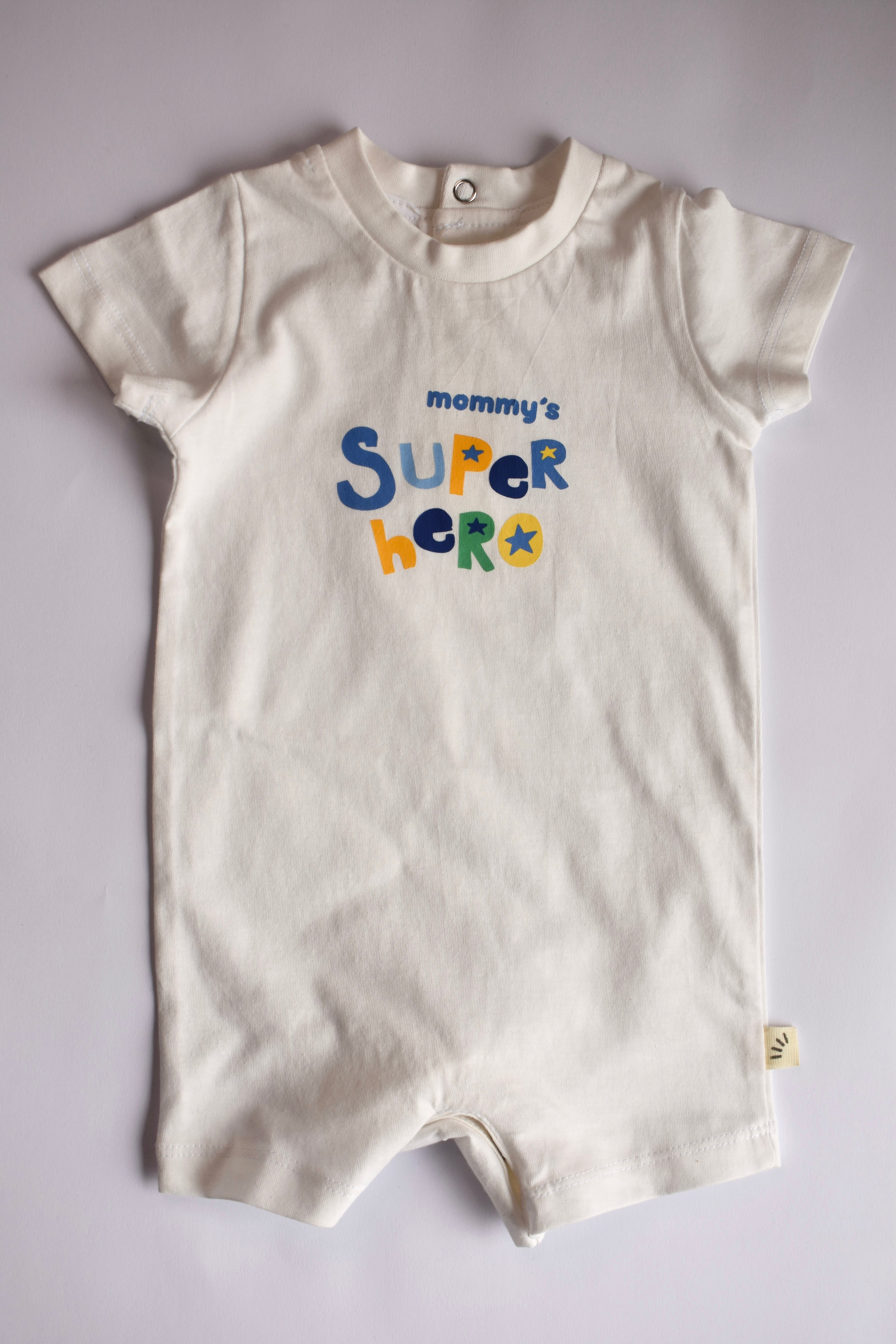 Baby Cotton Romper – Mommy's Super Hero Print Ivory