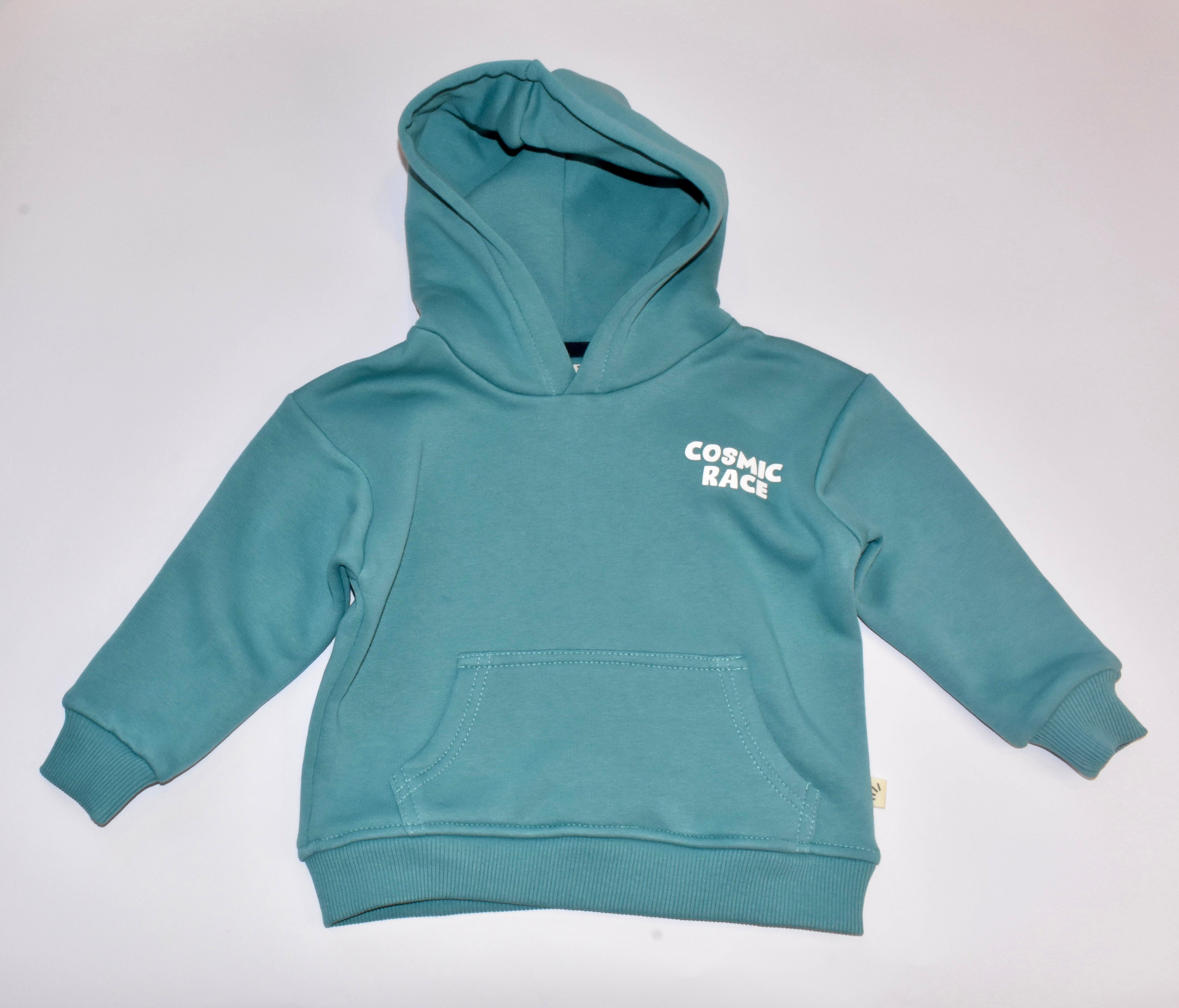 Boys Fleece Hoodies - Cosmic Race Print Teal Green
