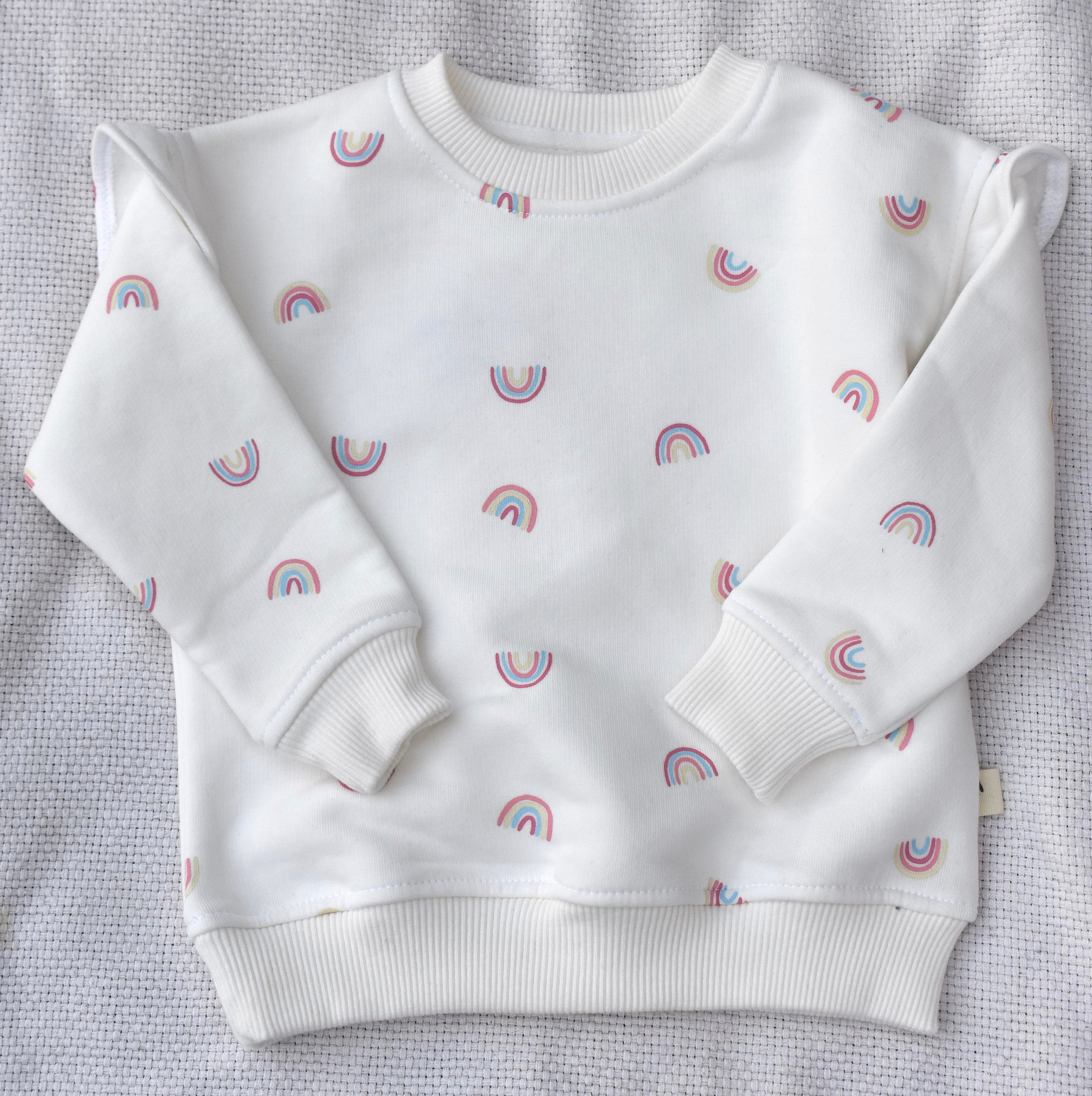 Girls Fleece Sweatshirt - Rainbow Print Ivory