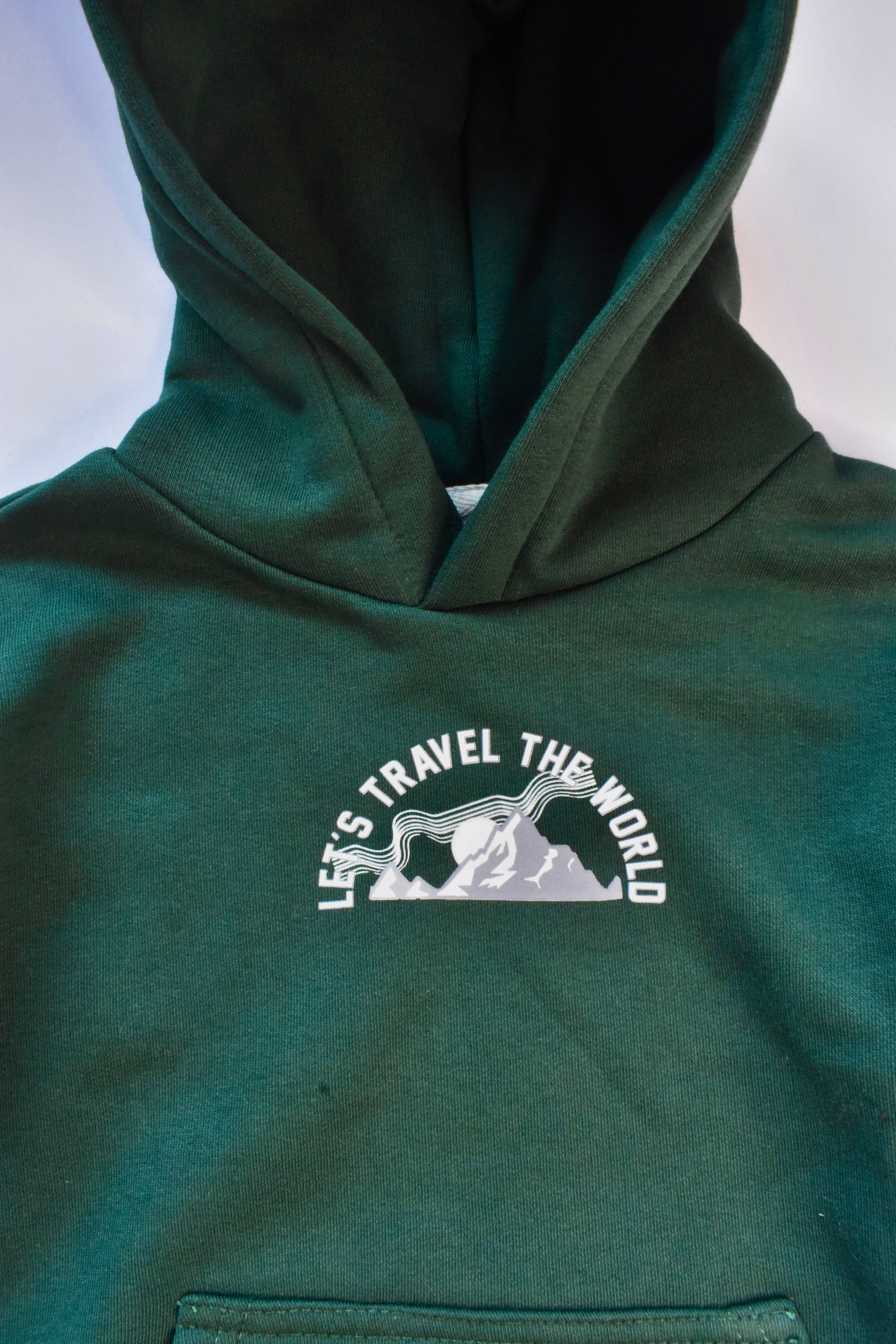 Boys Fleece Hoodies - Let's Travel the World Print Green