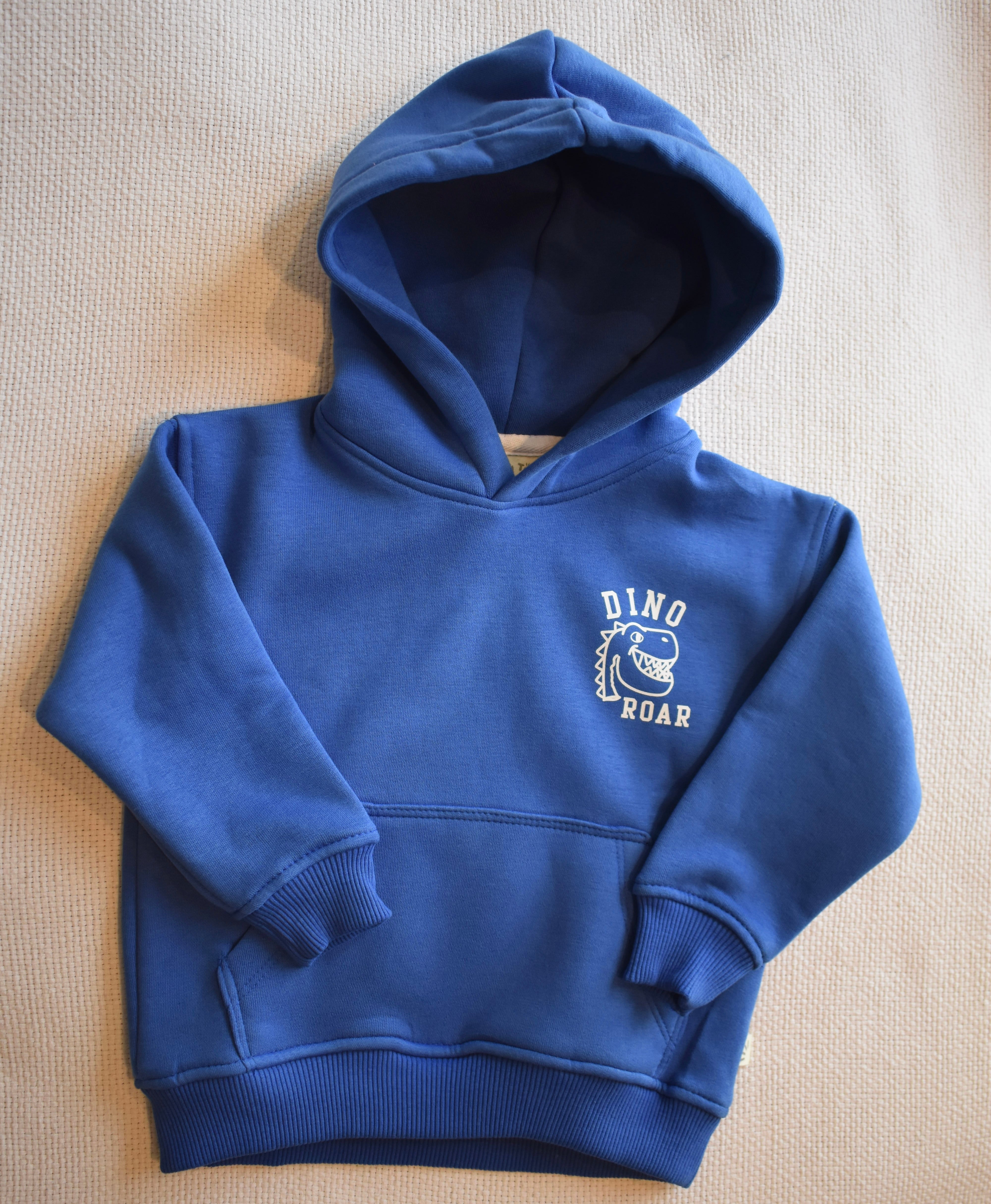 Boys Fleece Hoodies - Dino Roar Print Blue