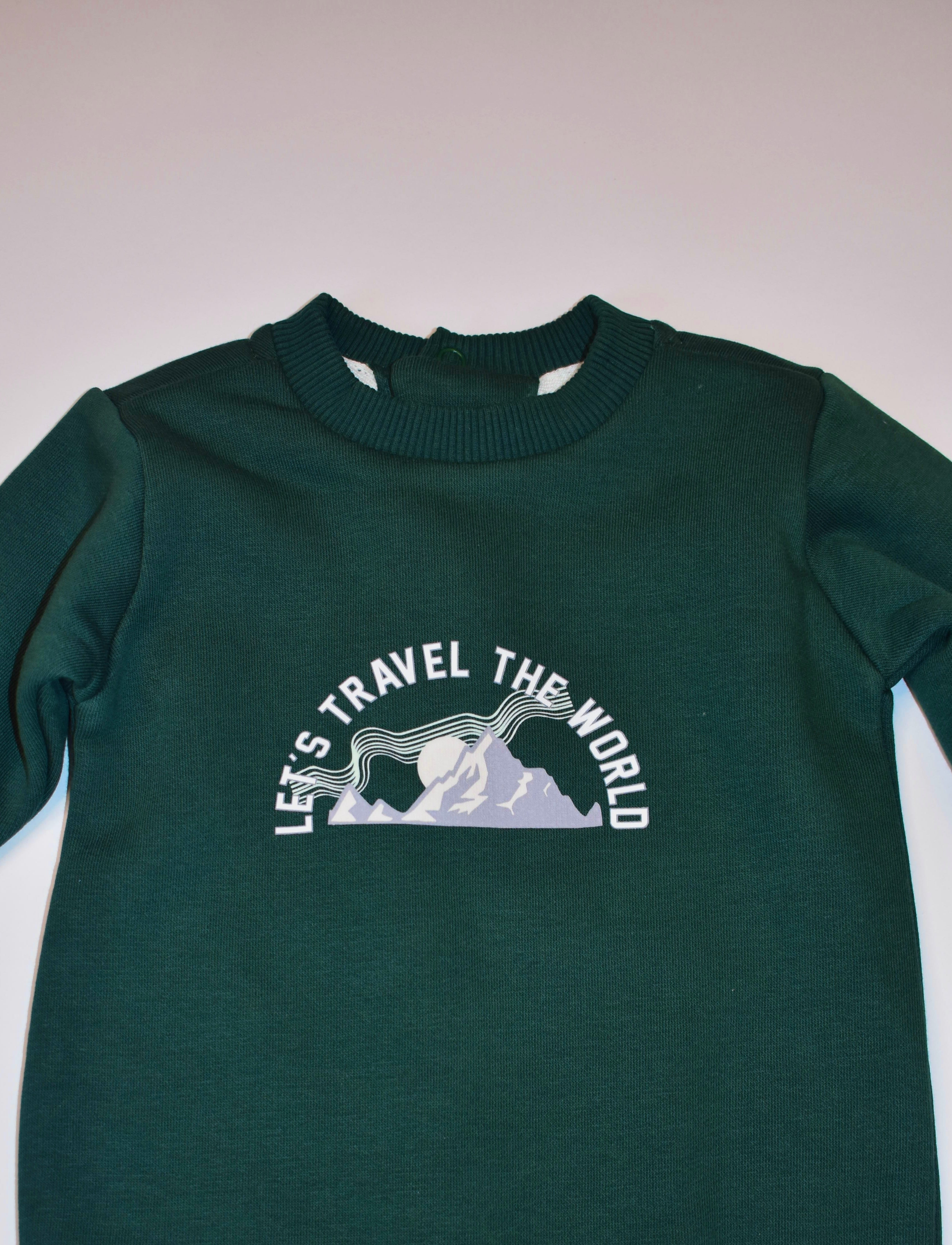Baby Fleece Cotton Romper – Travel Print Green