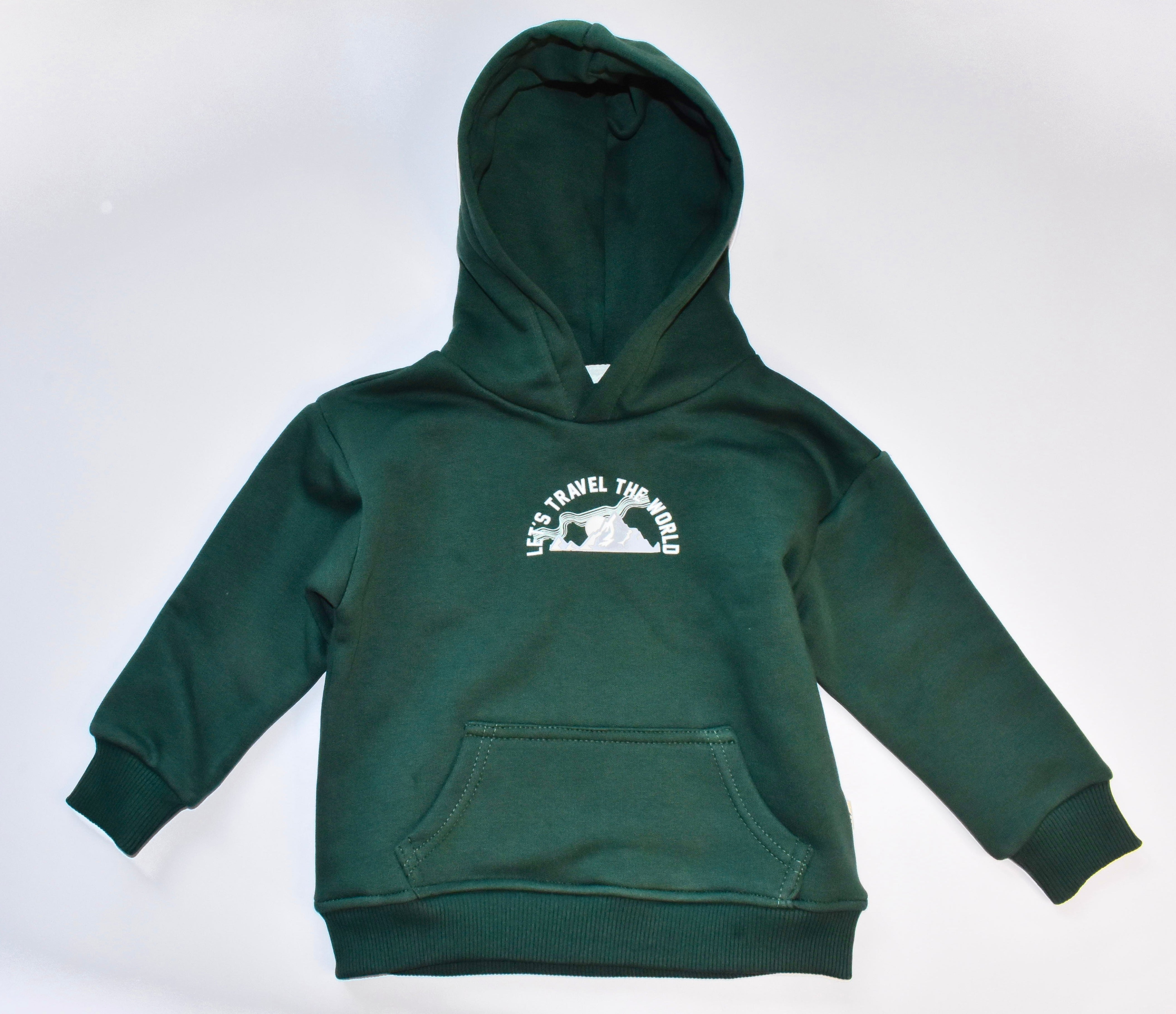Boys Fleece Hoodies - Let's Travel the World Print Green
