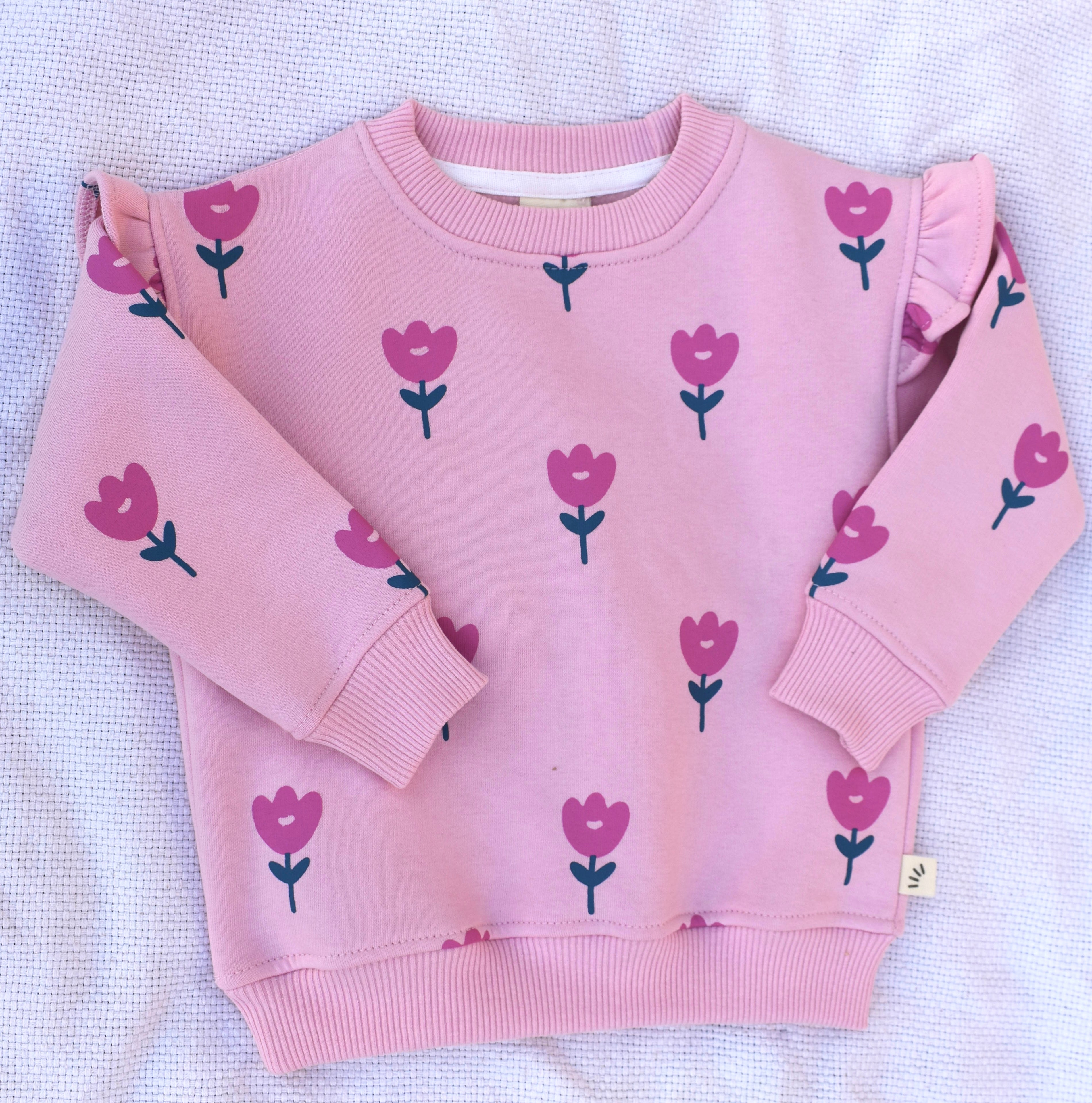 Girls Fleece Sweatshirt - Rose Print Pink