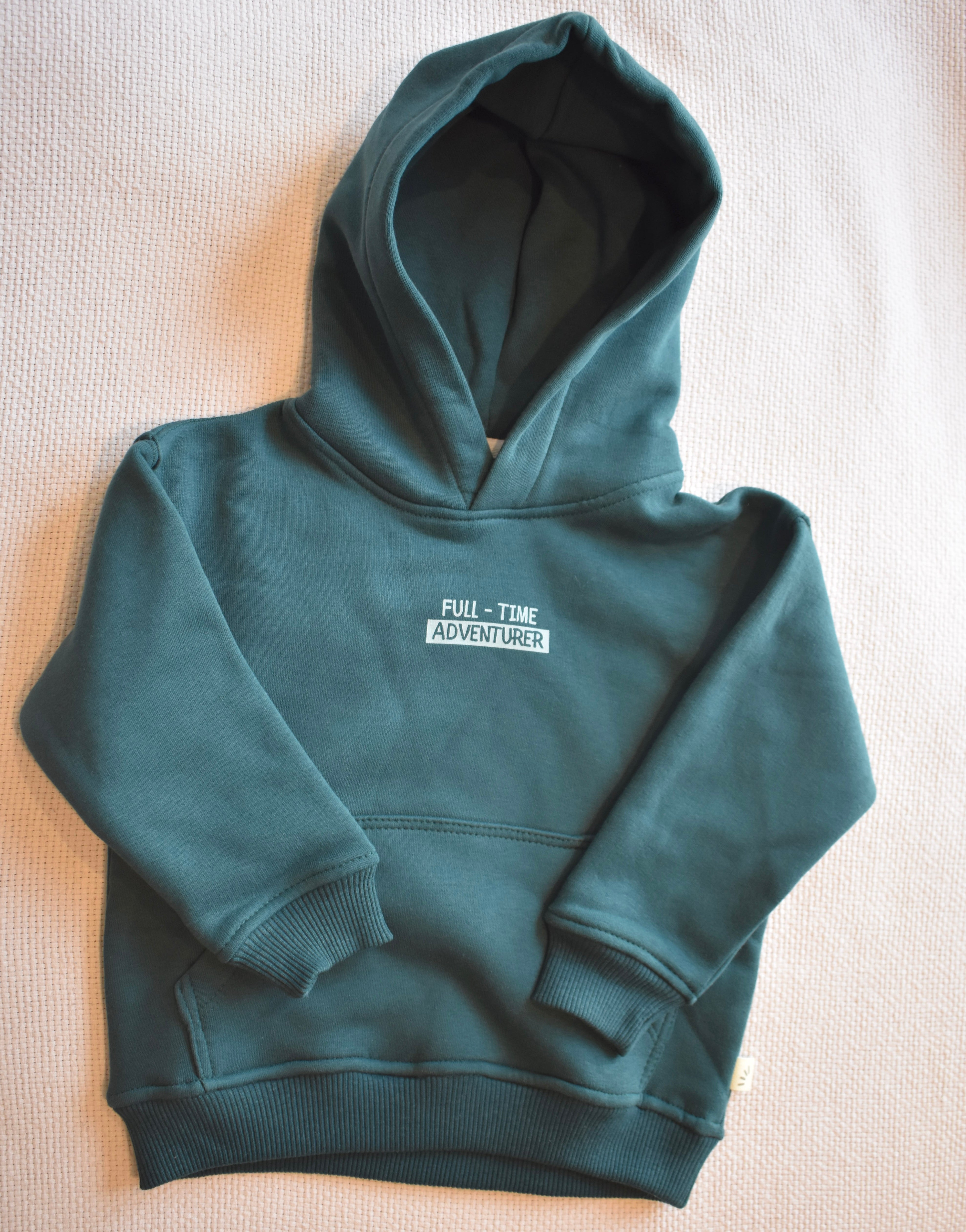Boys Fleece Hoodies - Full time Adventure Print Teal Green