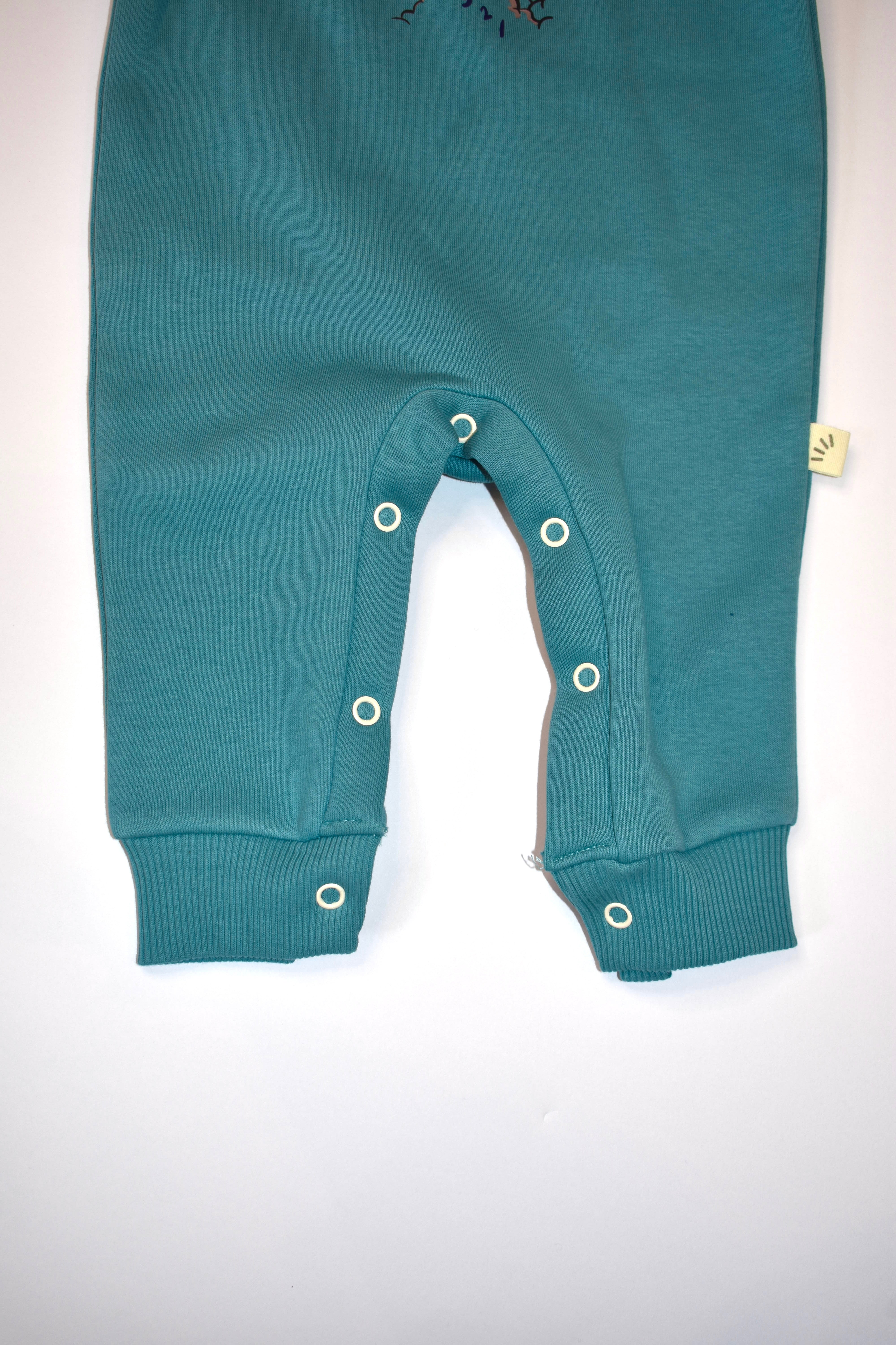 Baby Fleece Cotton Romper – Cosmic Print Teal Green