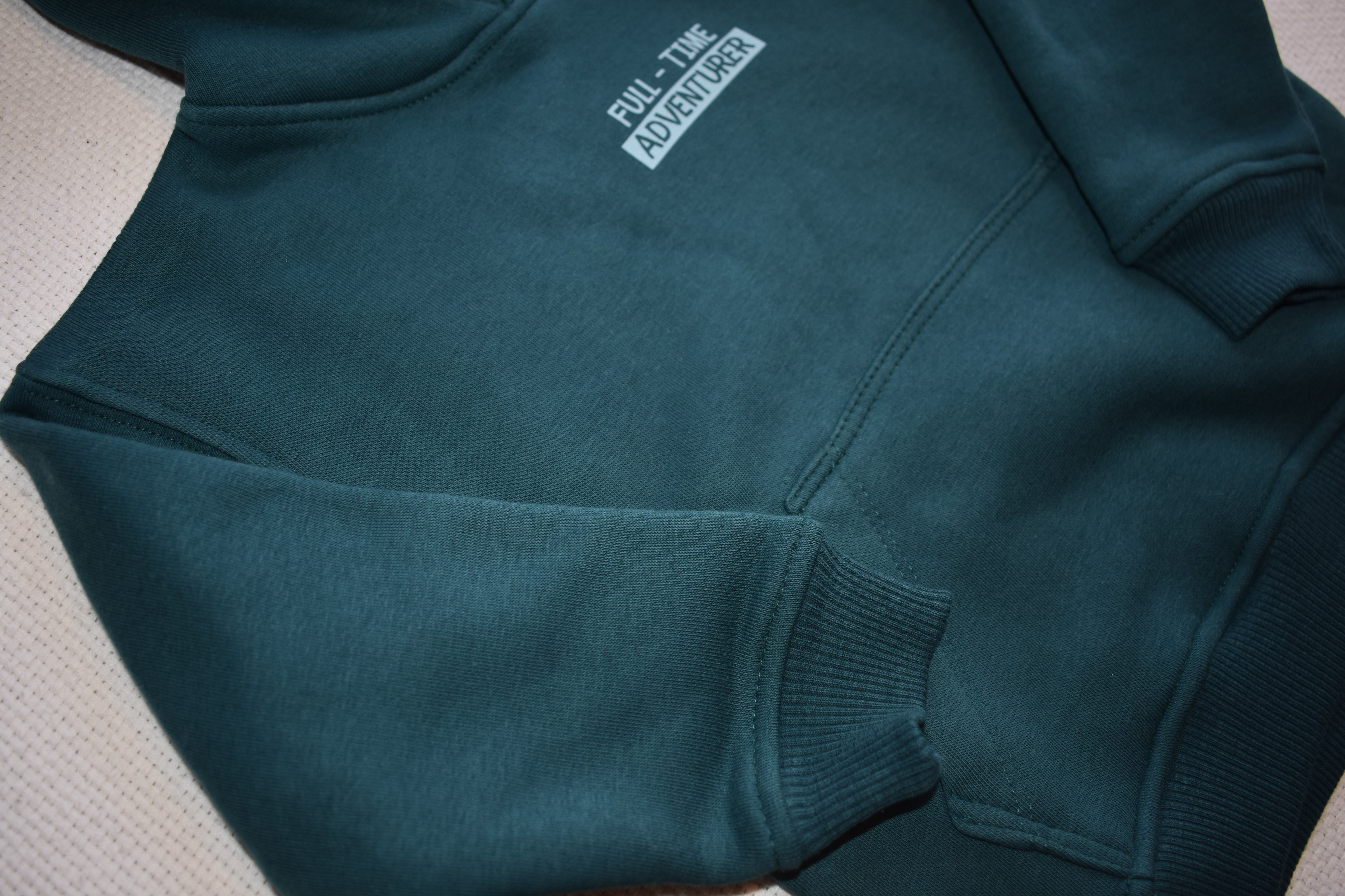 Boys Fleece Hoodies - Full time Adventure Print Teal Green