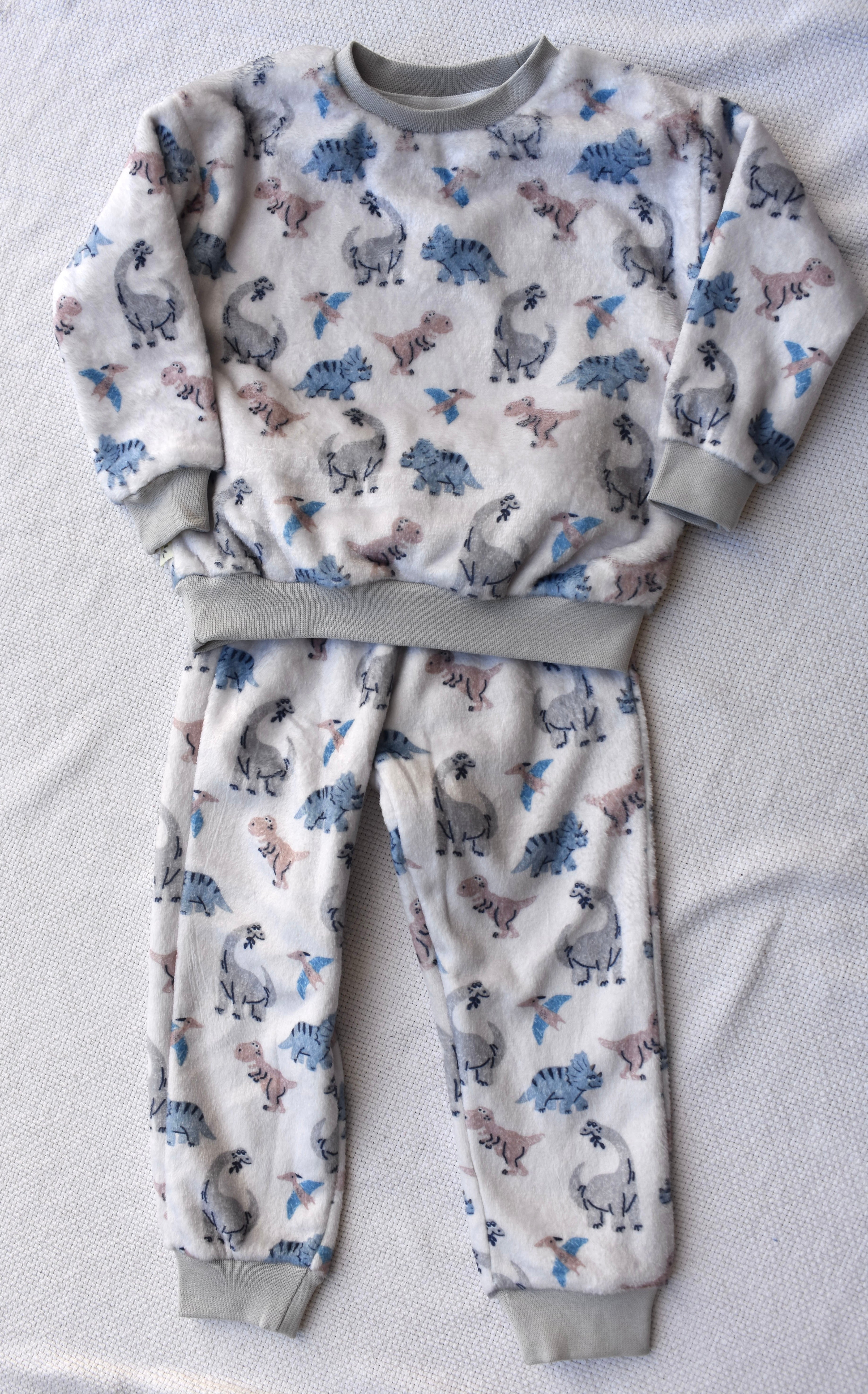 Fleece Pyjama - Dino Print Grey