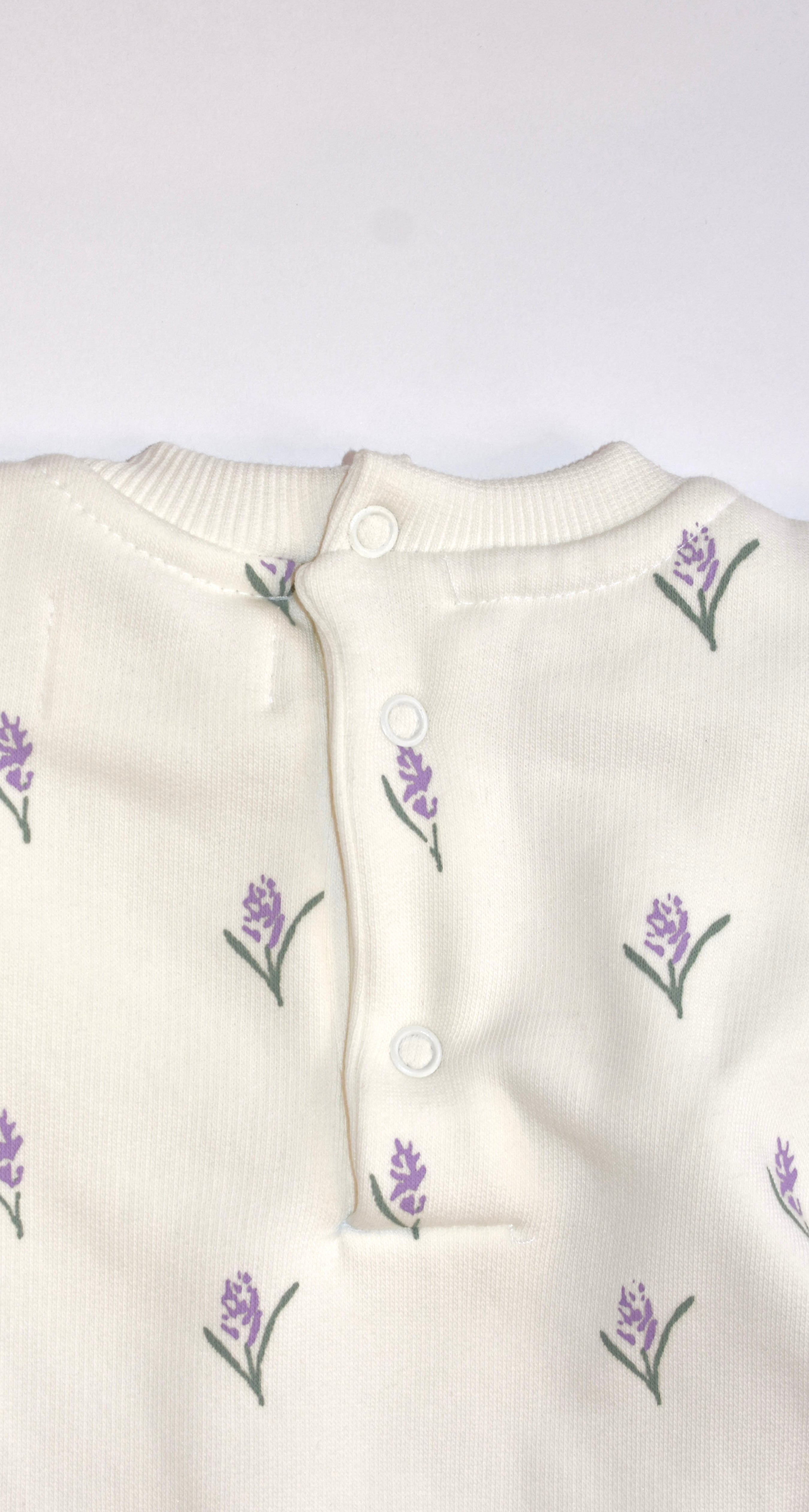 Baby Fleece Cotton Romper – Flower Print Ivory