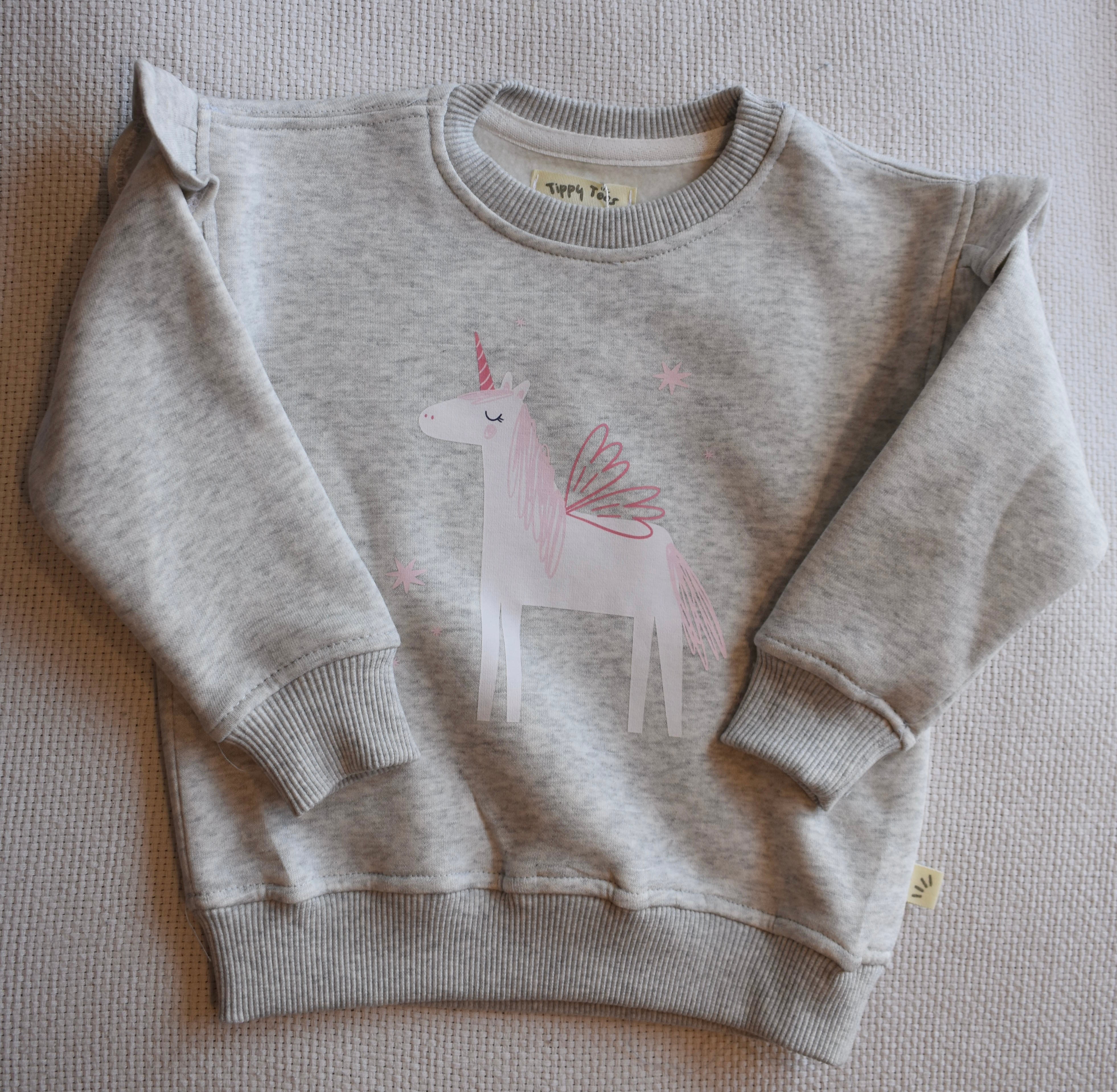 Girls Fleece Sweatshirt - Unicorn Print Grey