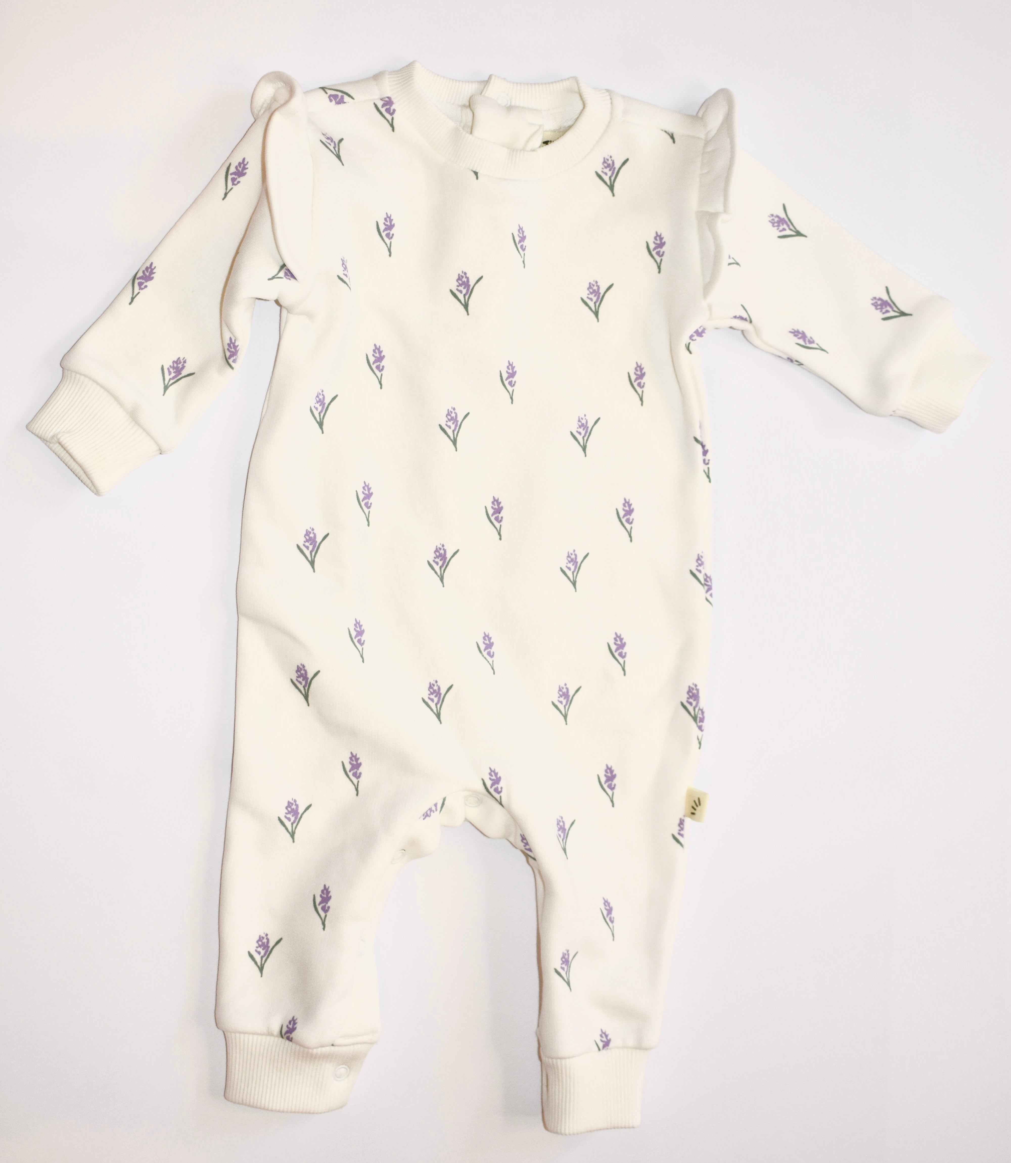 Baby Fleece Cotton Romper – Flower Print Ivory