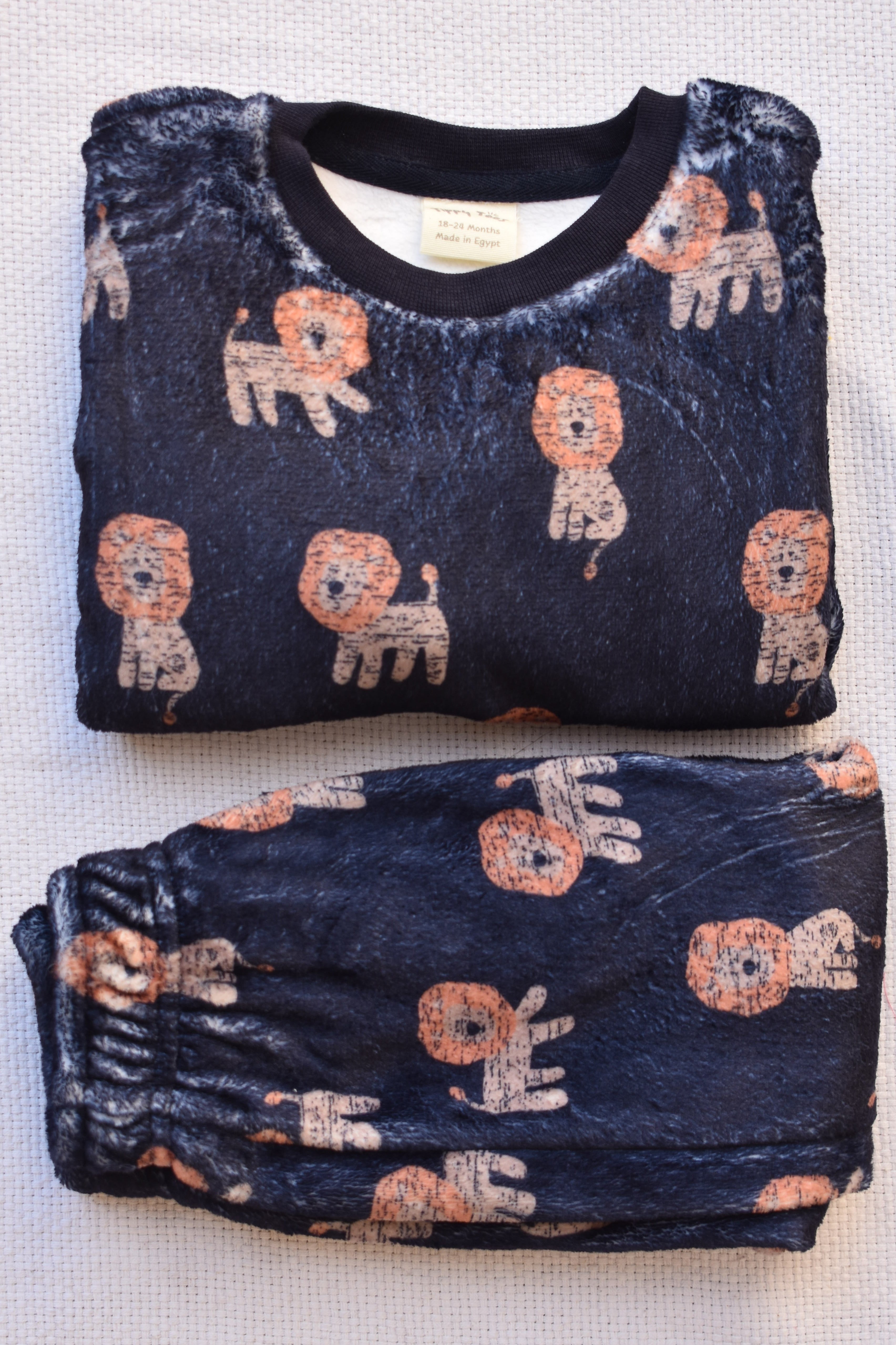 Fleece Pyjama - Lion Print Navy Blue