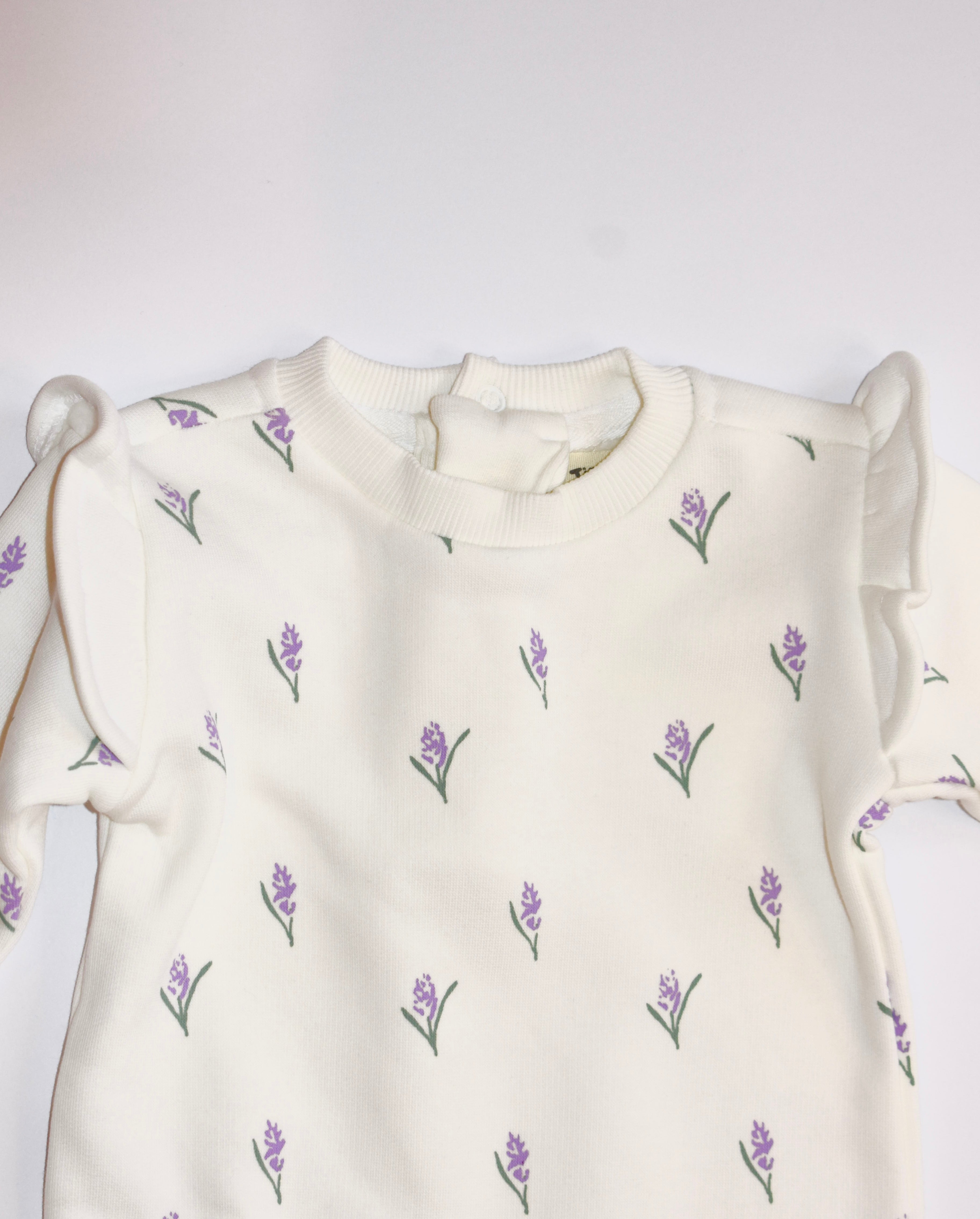 Baby Fleece Cotton Romper – Flower Print Ivory