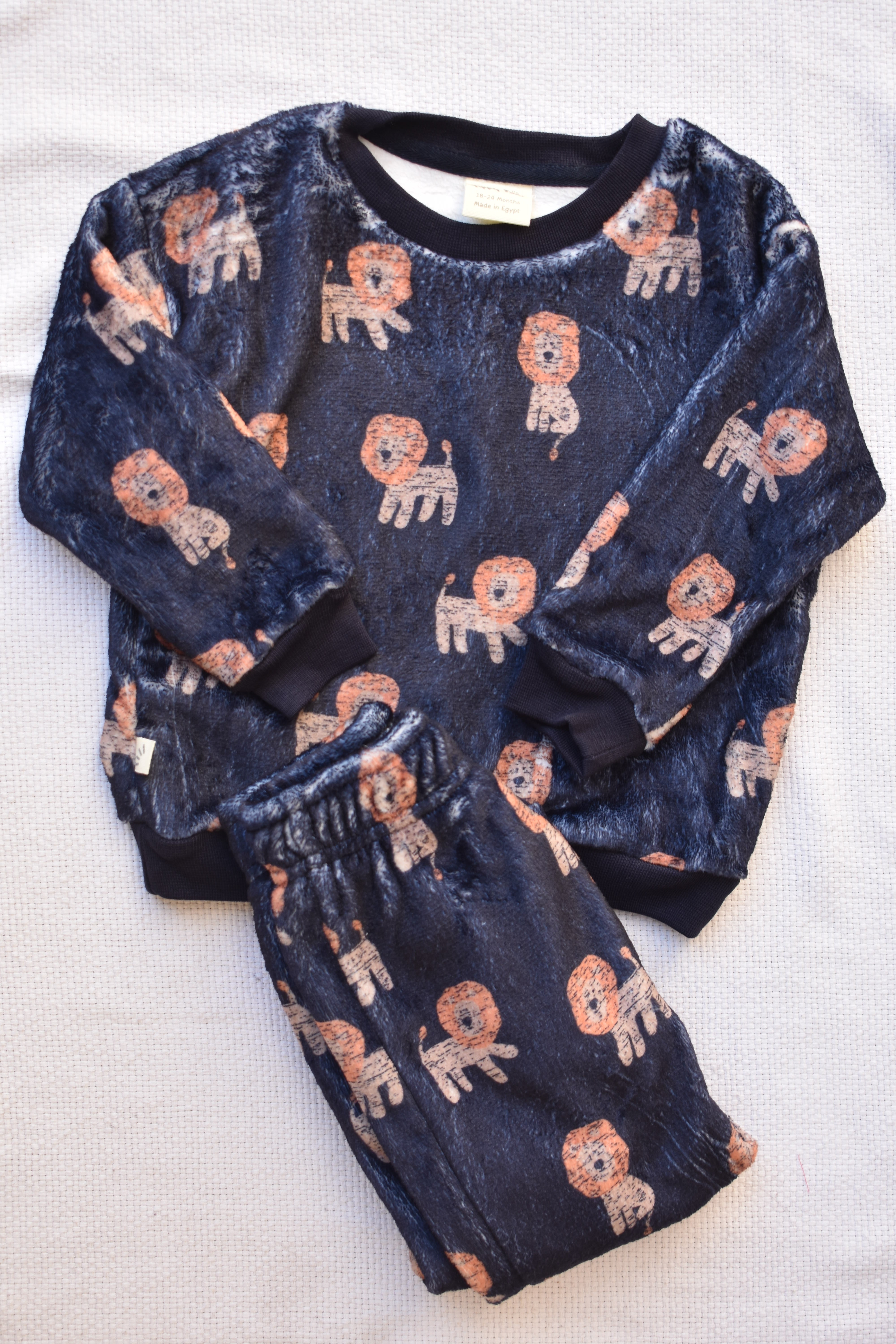 Fleece Pyjama - Lion Print Navy Blue