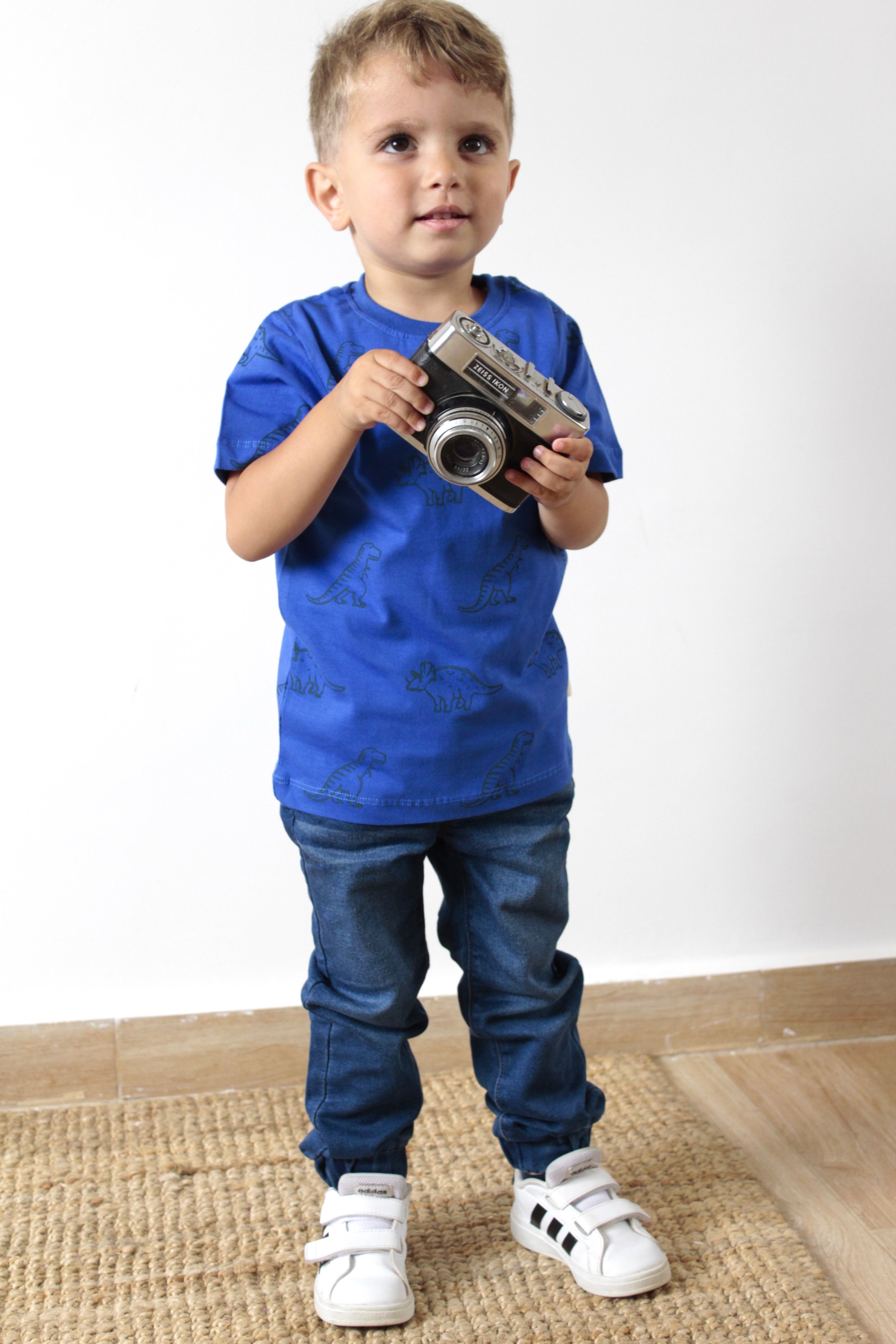 Boys Cotton T-Shirt – Dino Print Blue
